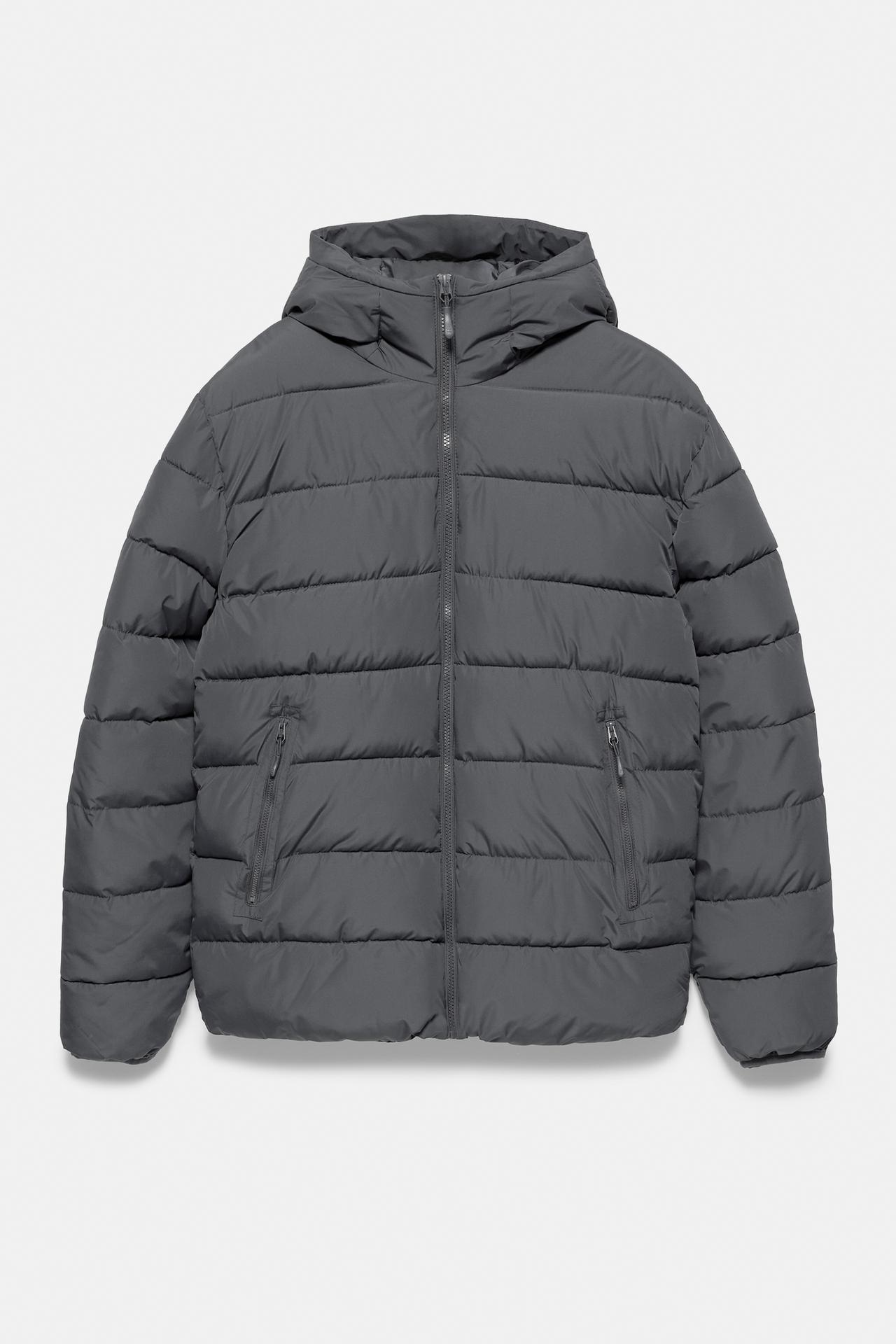 Puffer jacket with hood — Dark grey