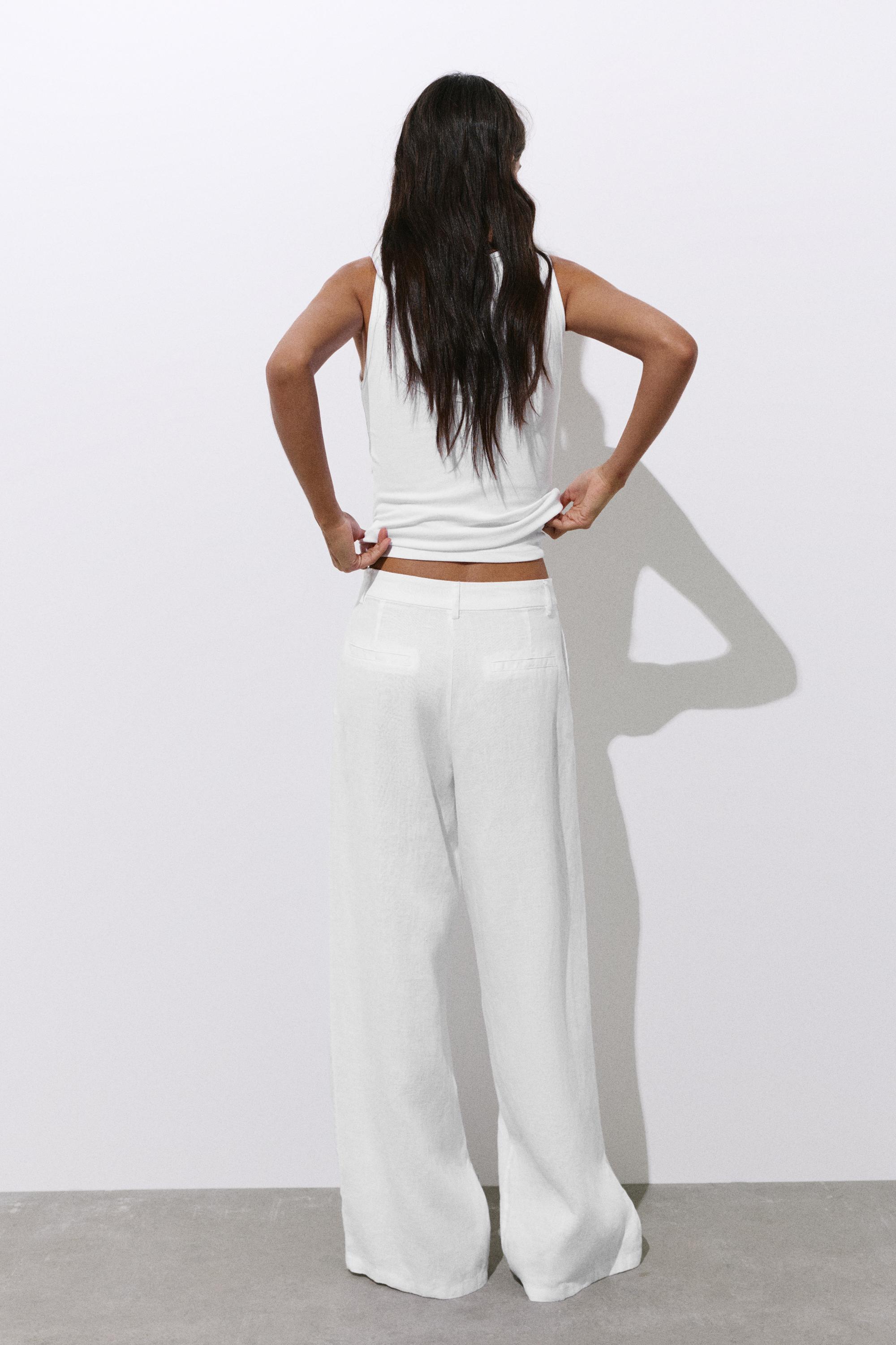 Wide-leg 100% linen trousers — White