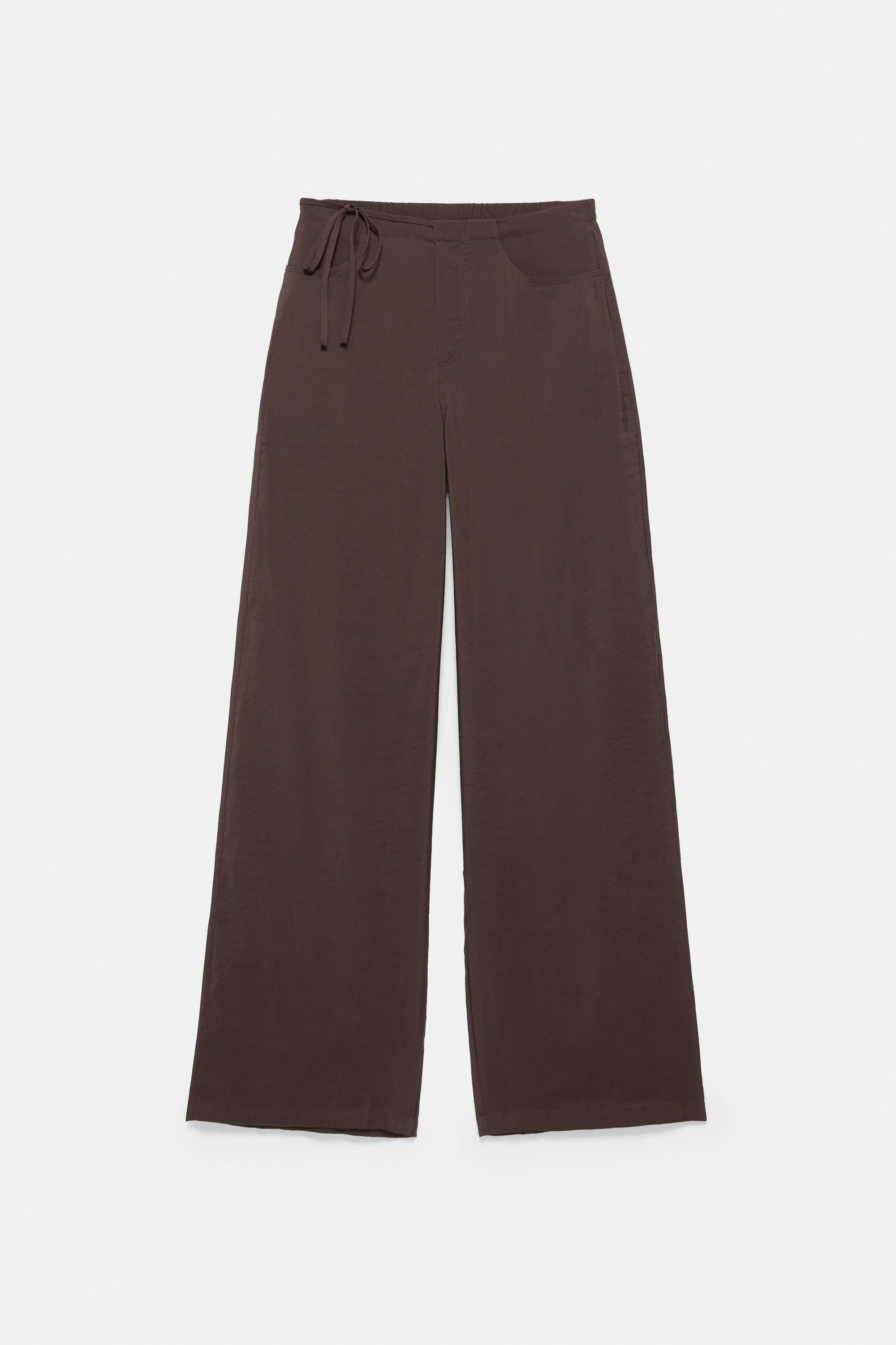 Drawstring flowing trousers — Brown