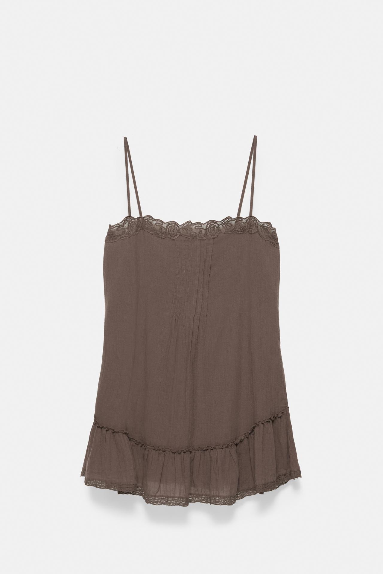 Brown dress with ruffled hem — Brown