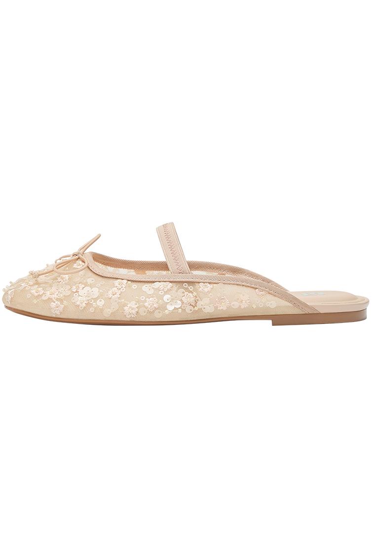 Embellished mule ballet flats — Nude