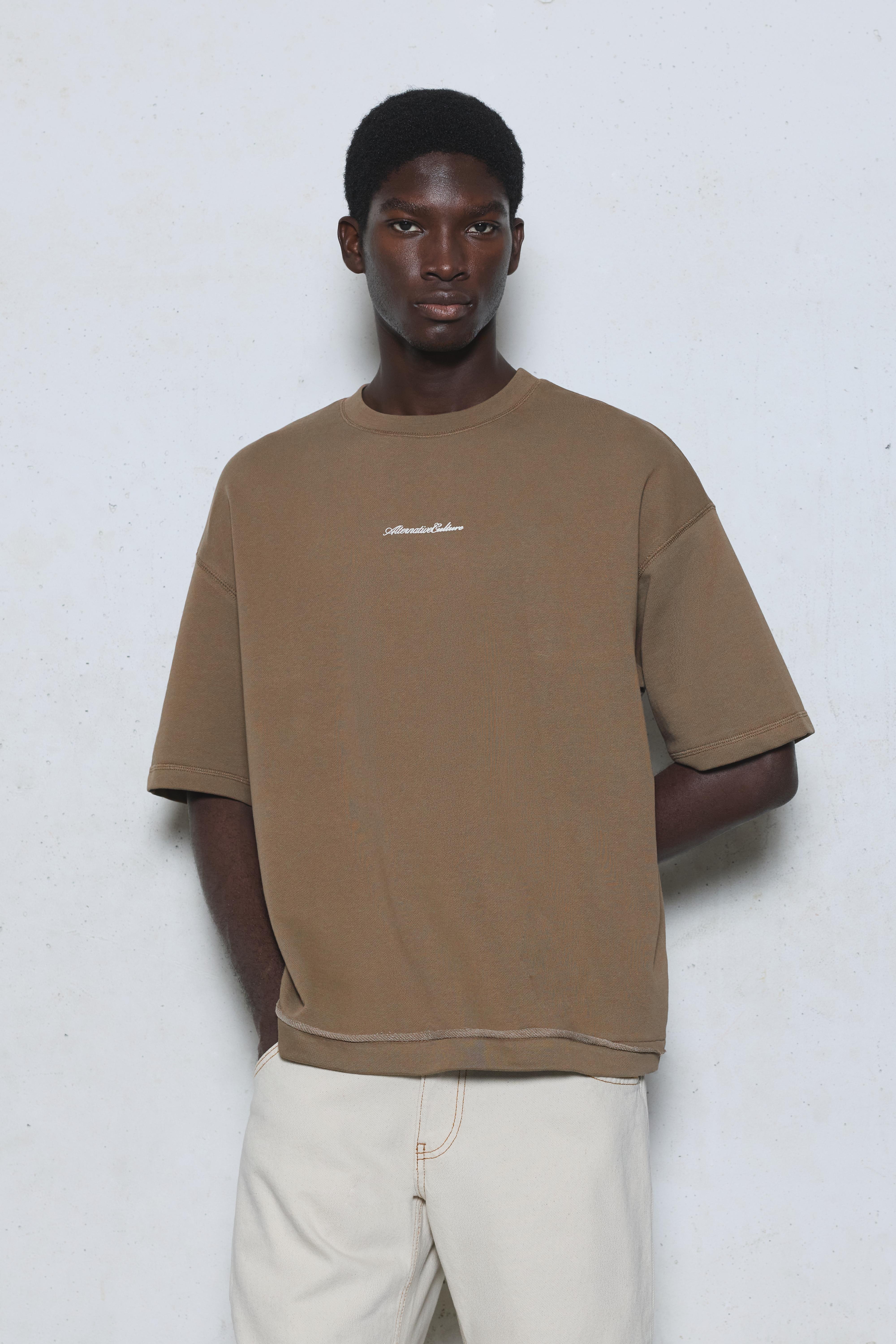 Short sleeve relaxed fit sweatshirt — Mole brown