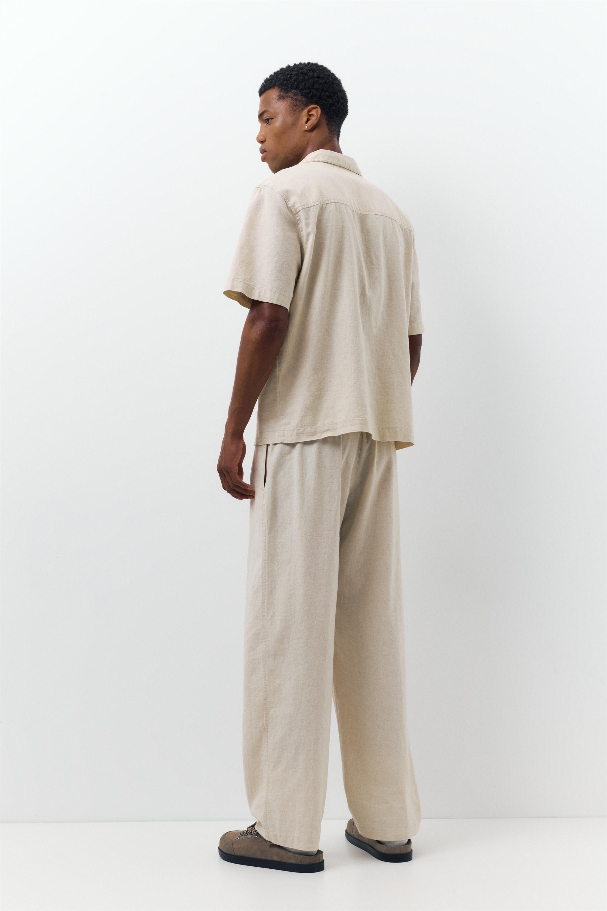Short sleeve linen blend shirt — Beige
