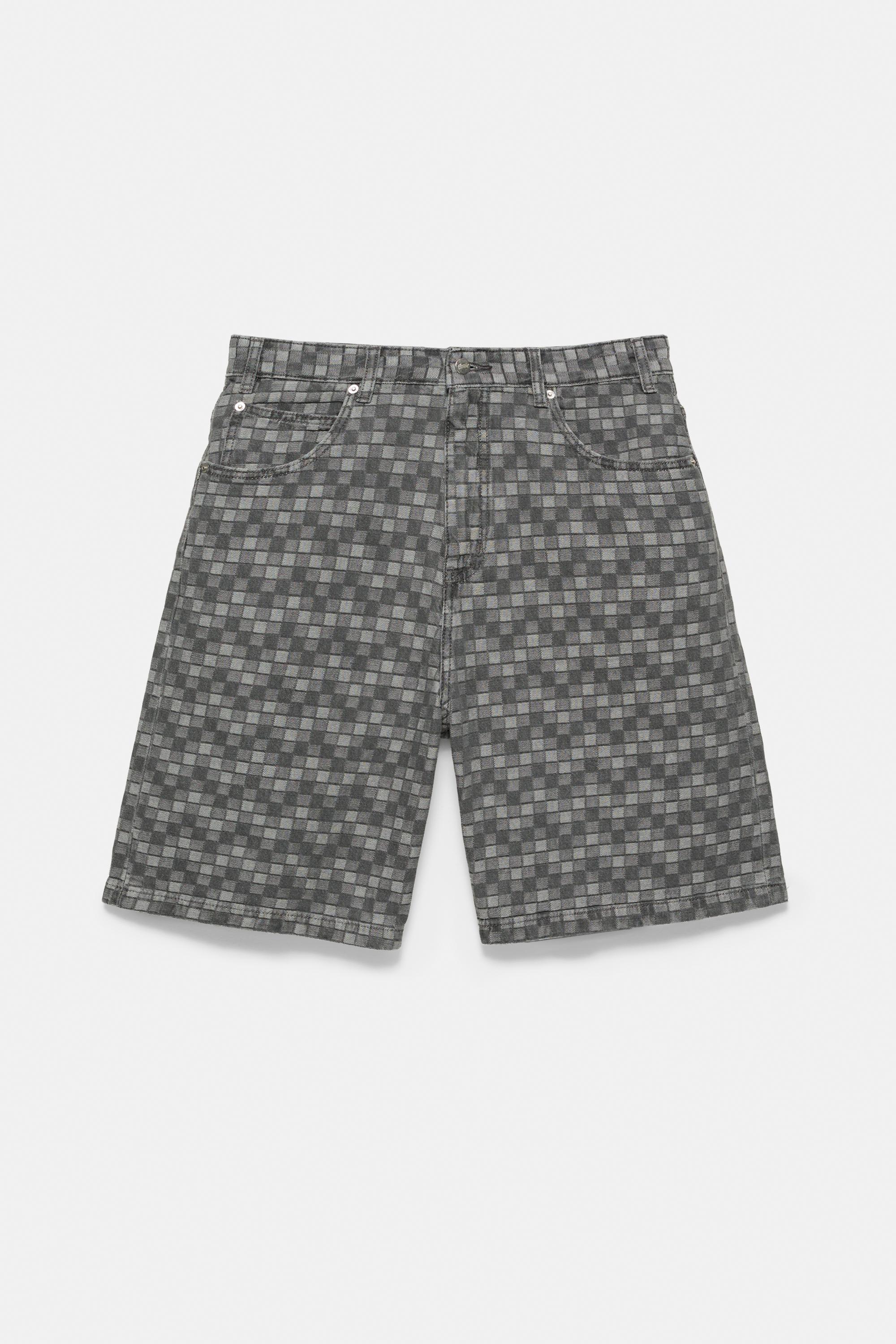 Checked denim Bermuda shorts — Faded black