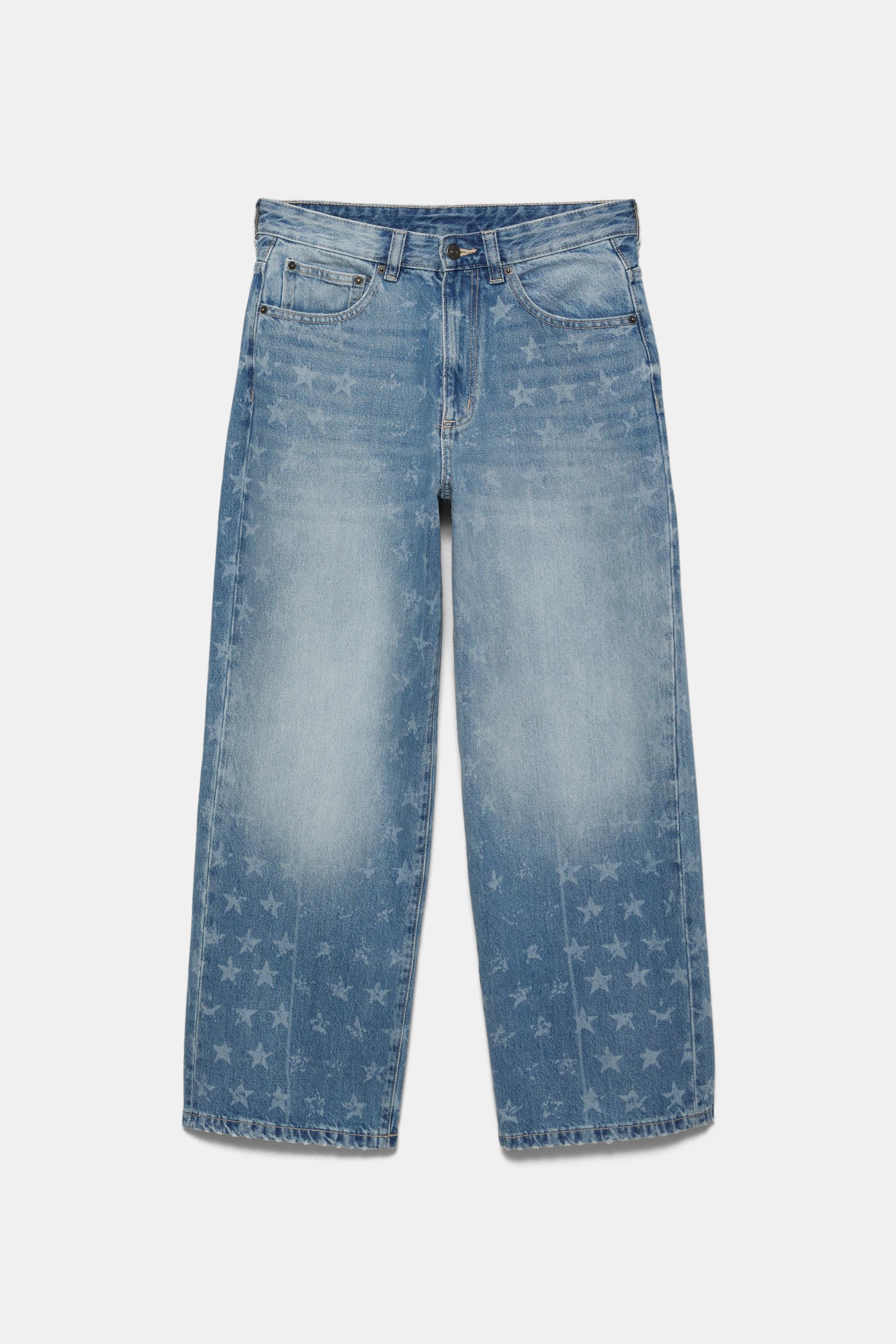 Star print wide-leg jeans — Medium blue