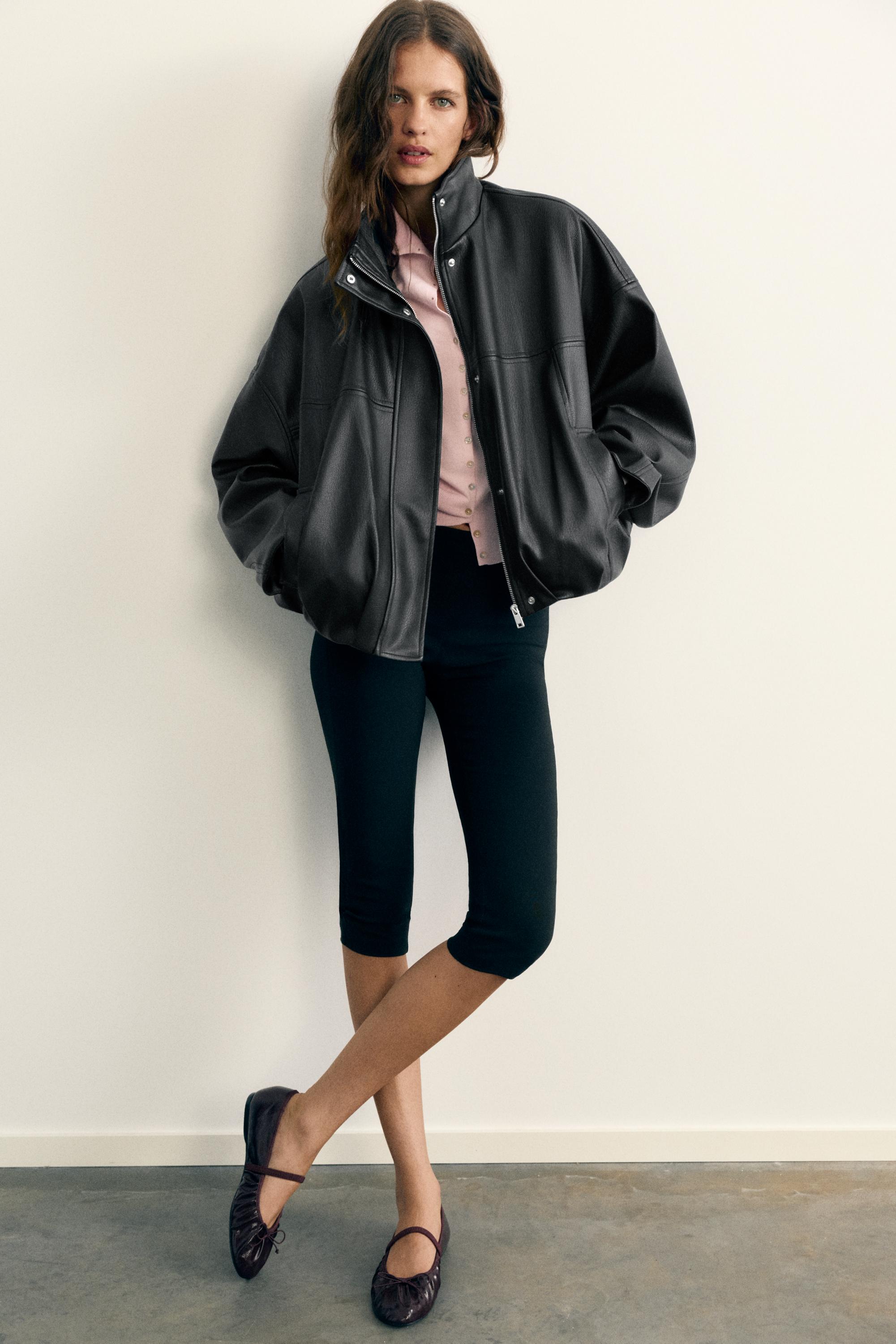 Leather effect balloon jacket — Black
