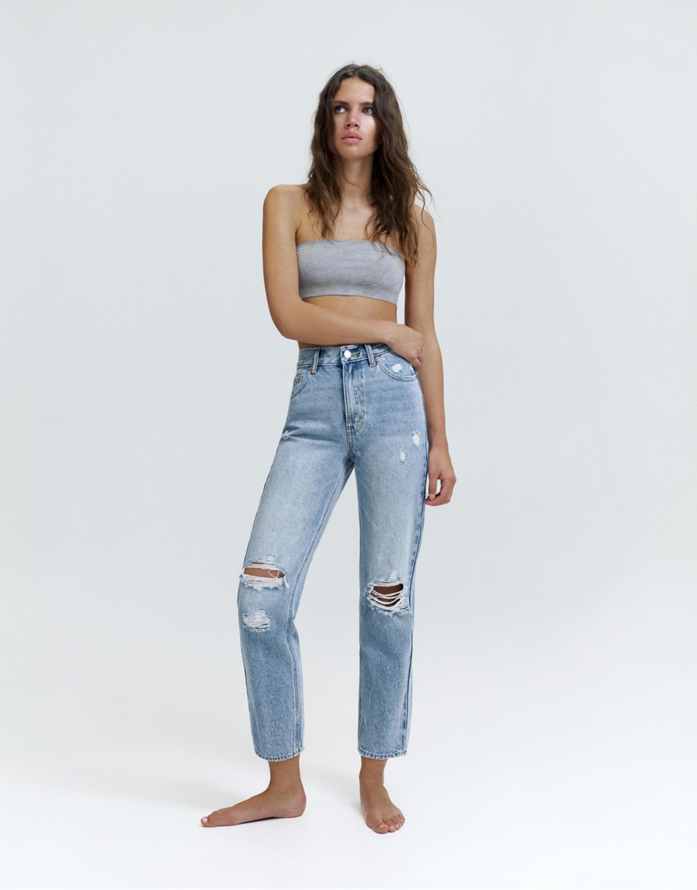 Yırtık mom fit jean - Görsel 10