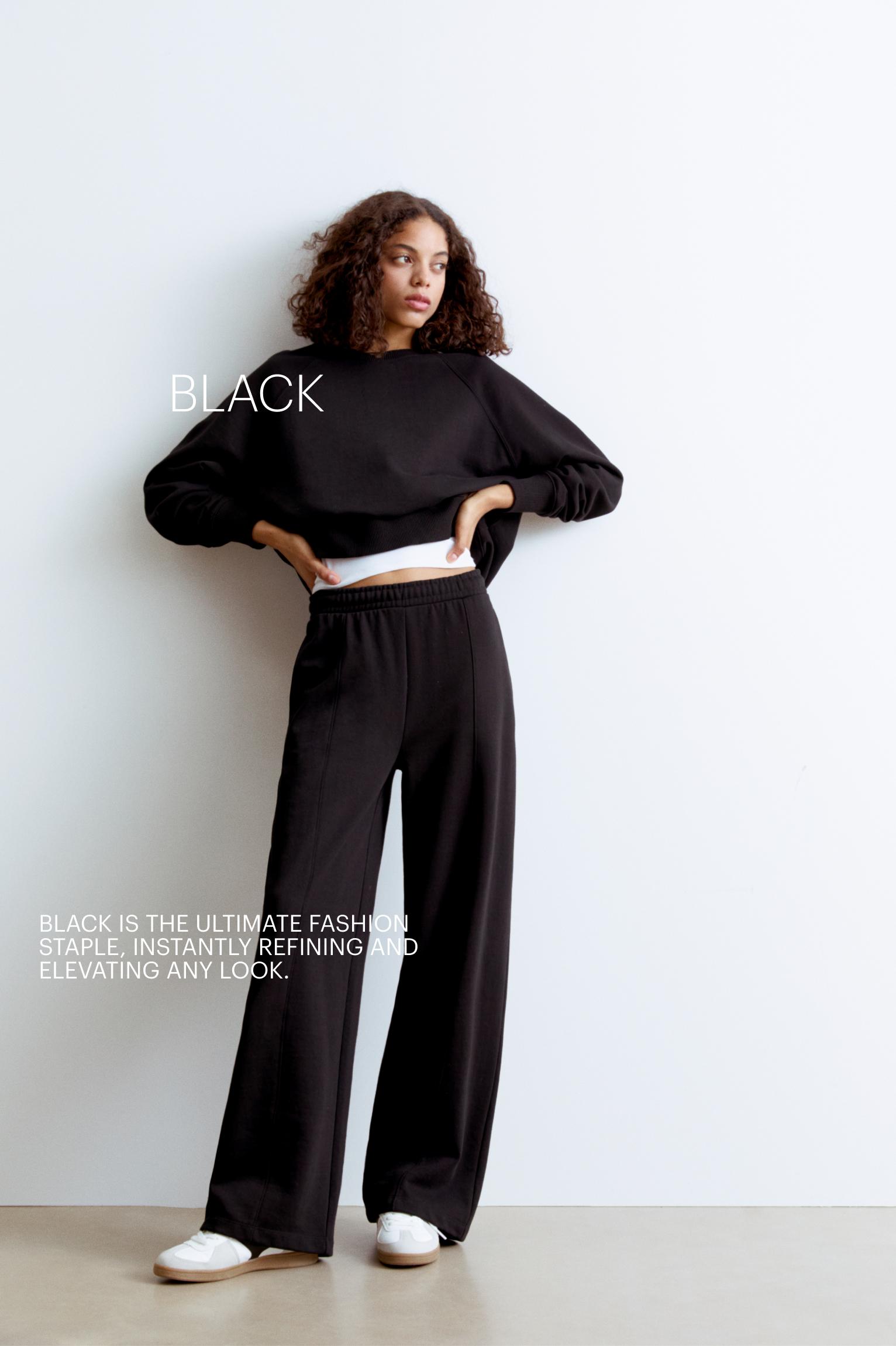 Wide-leg seam detail sweatpants — Black