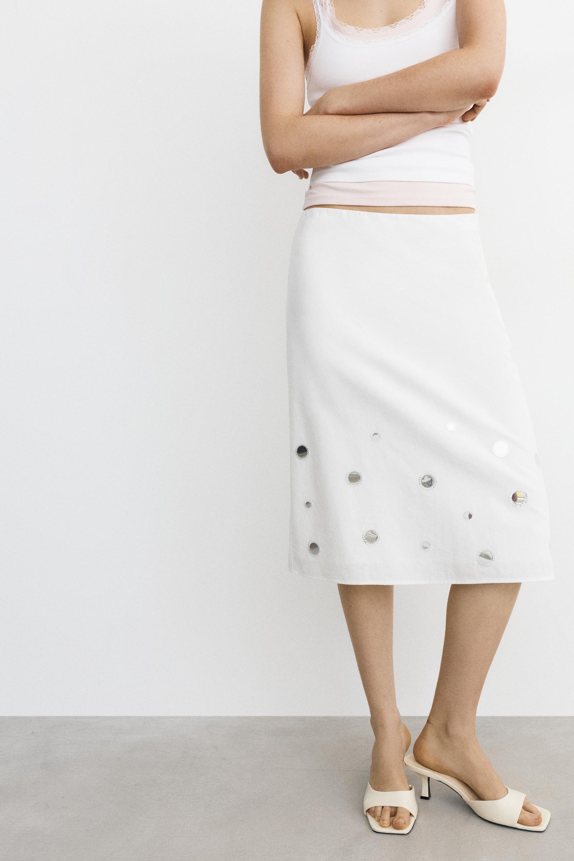 Straight mirror midi skirt — Ecru