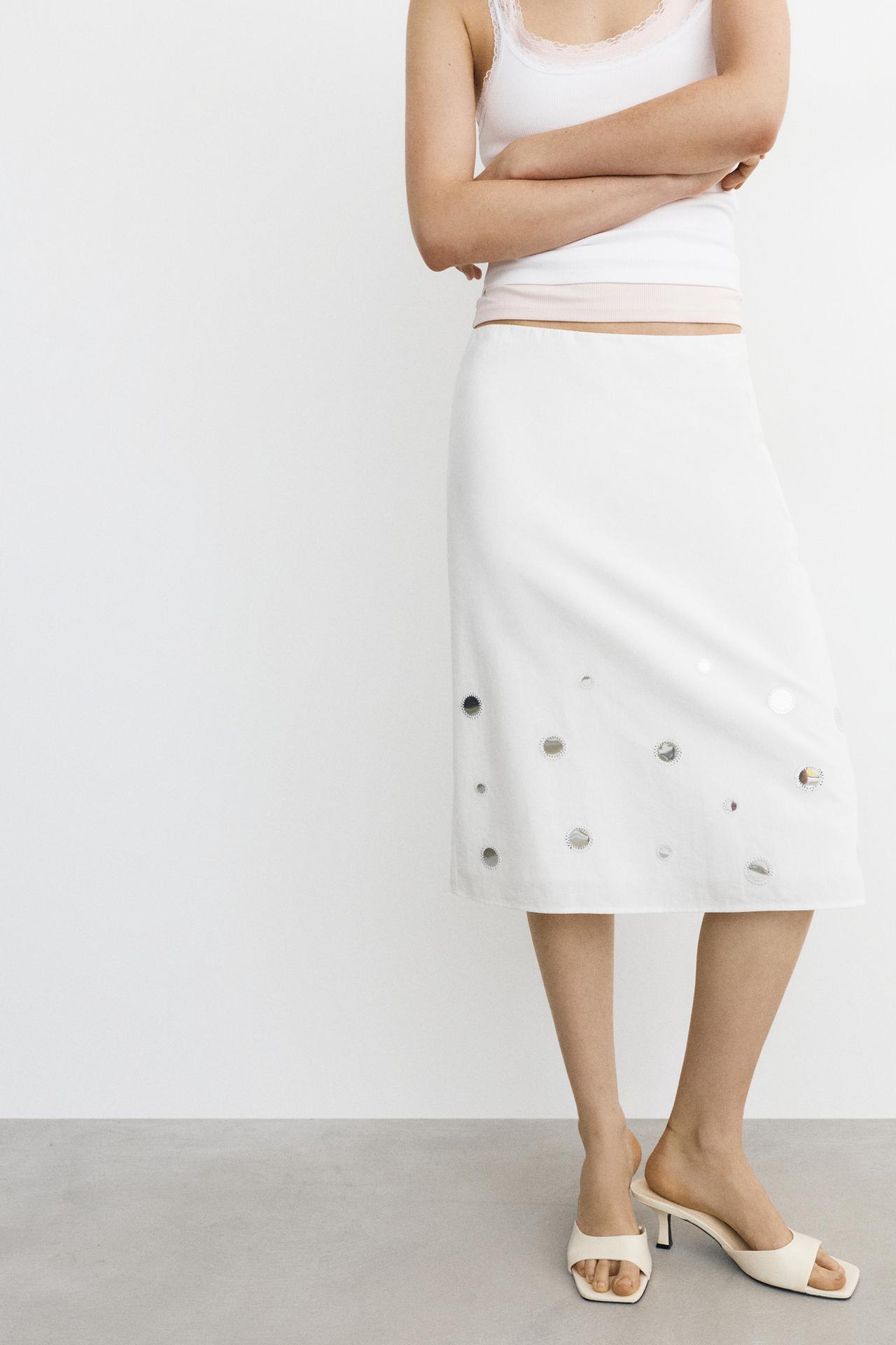 Straight mirror midi skirt — Ecru