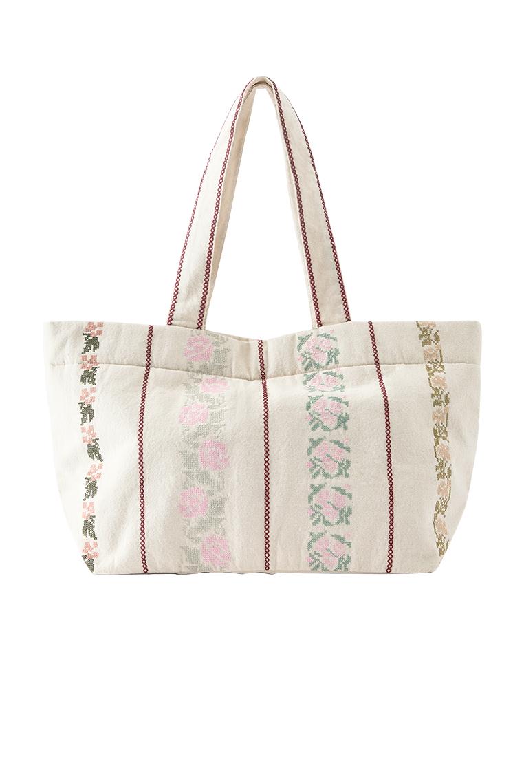 Embroidered tote bag — Ecru