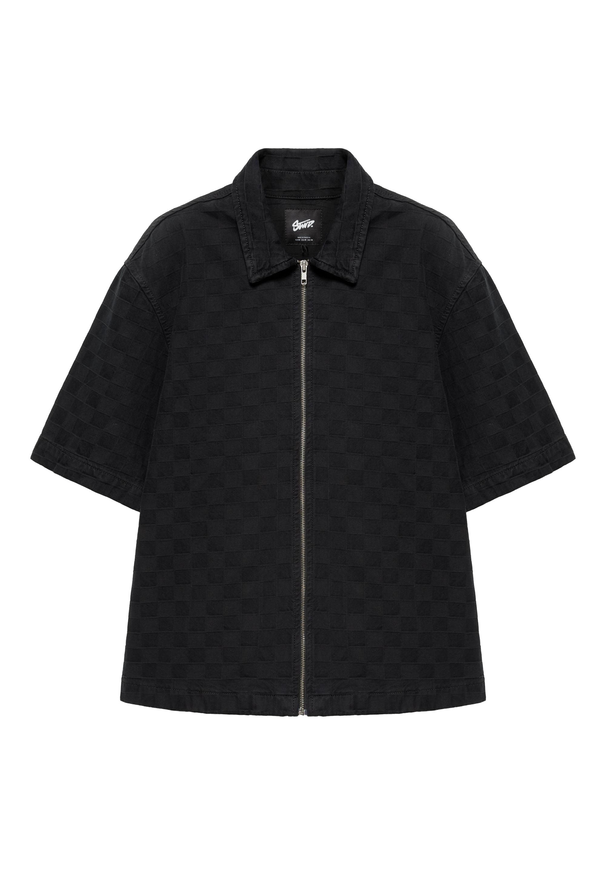 Short sleeve zip check shirt — Black