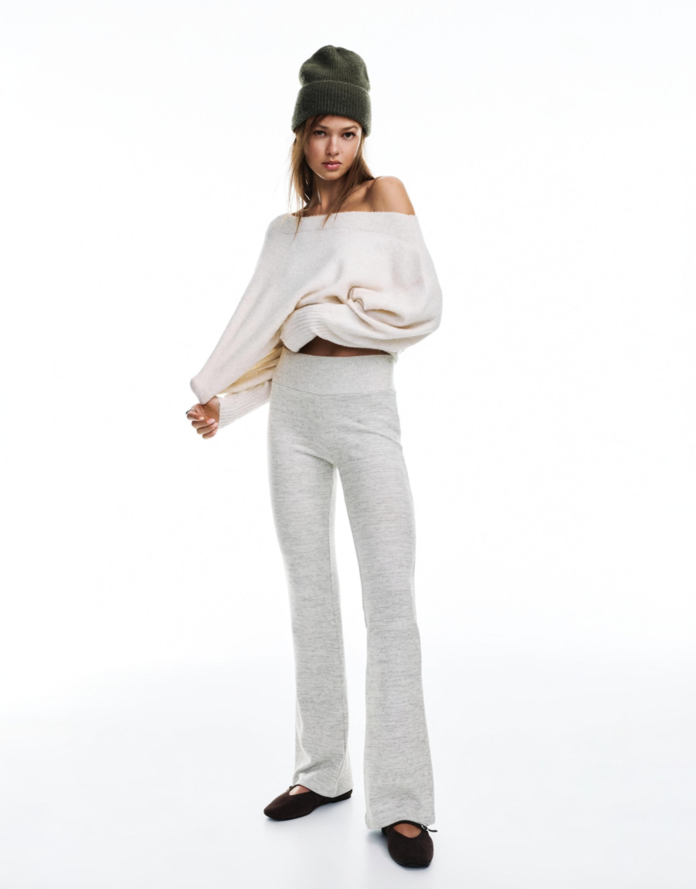 Soft touch flared trousers — Pale marl