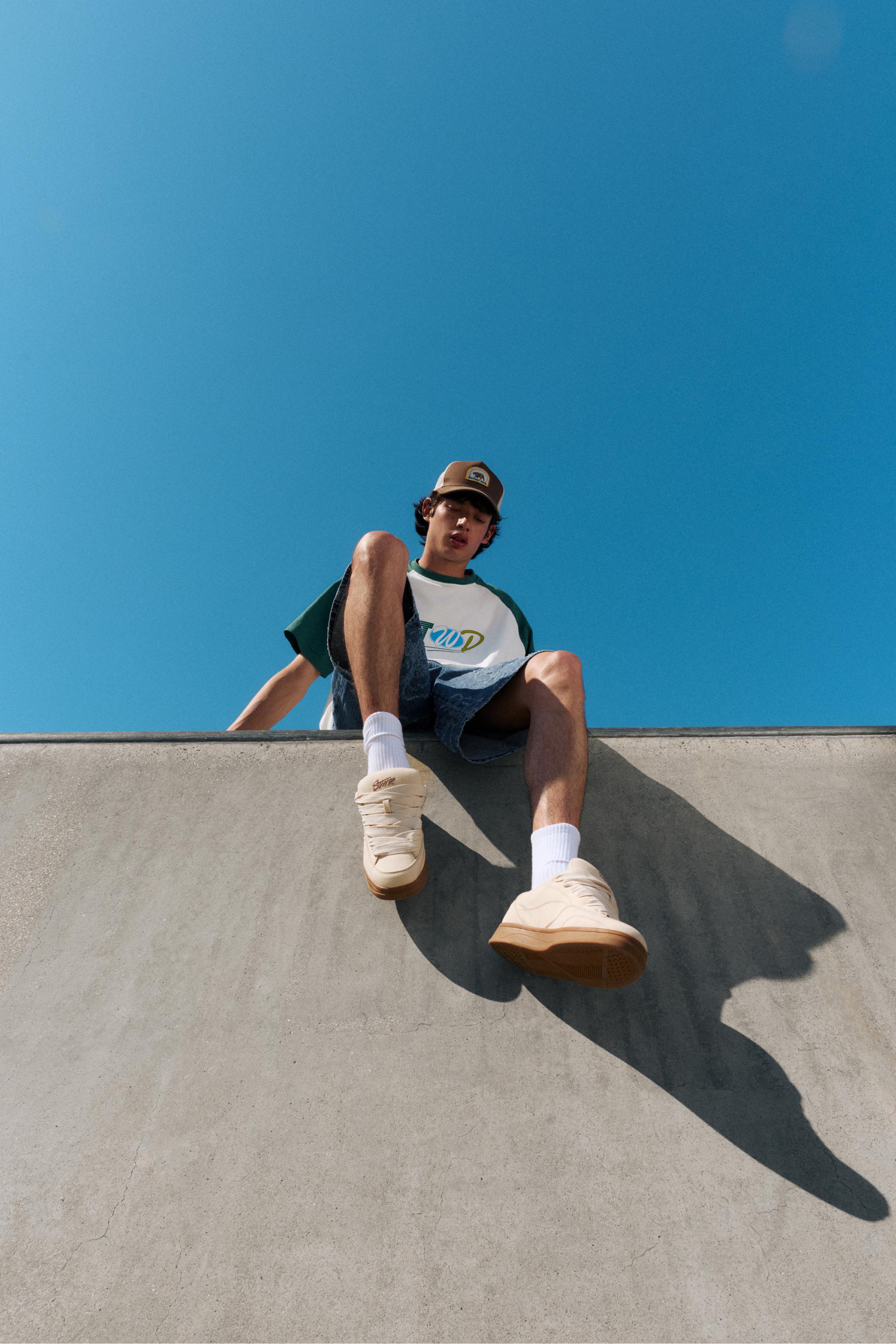 STWD skate trainers with stitching — Ecru