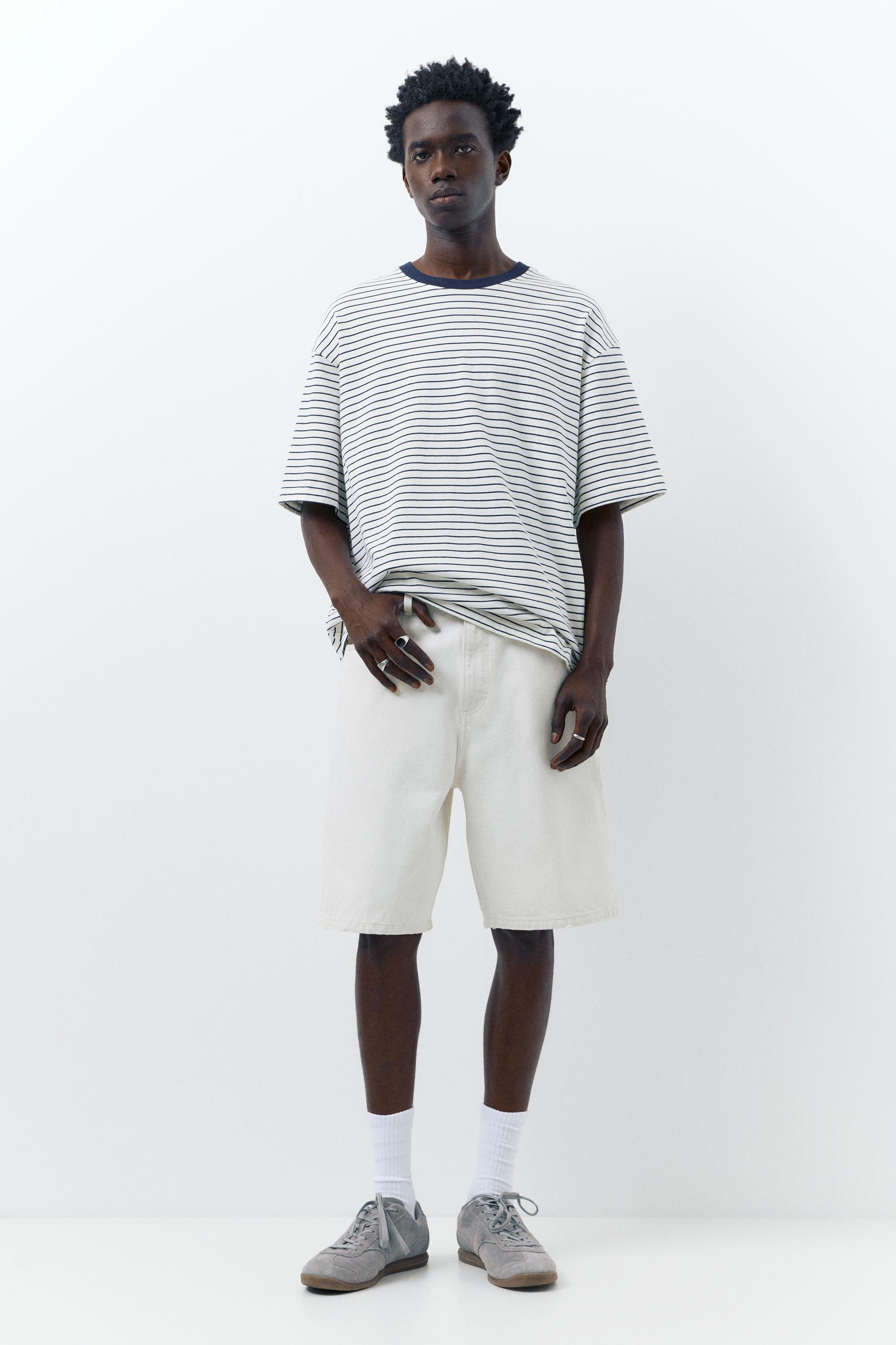 Baggy denim Bermuda shorts — Ecru