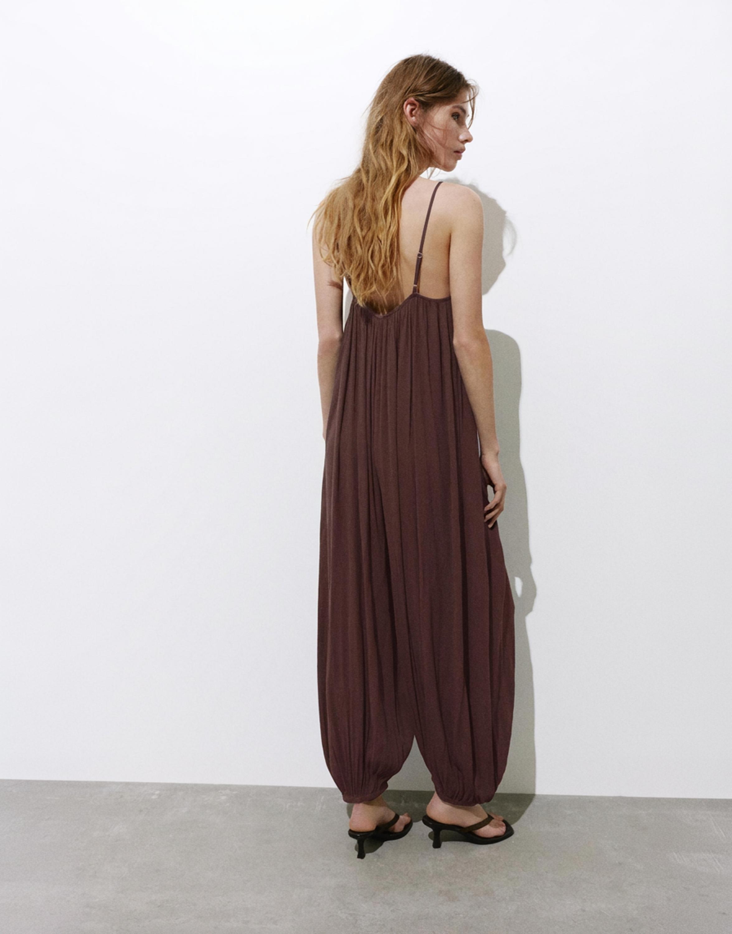 Flowing strappy sarouel jumpsuit — Brown