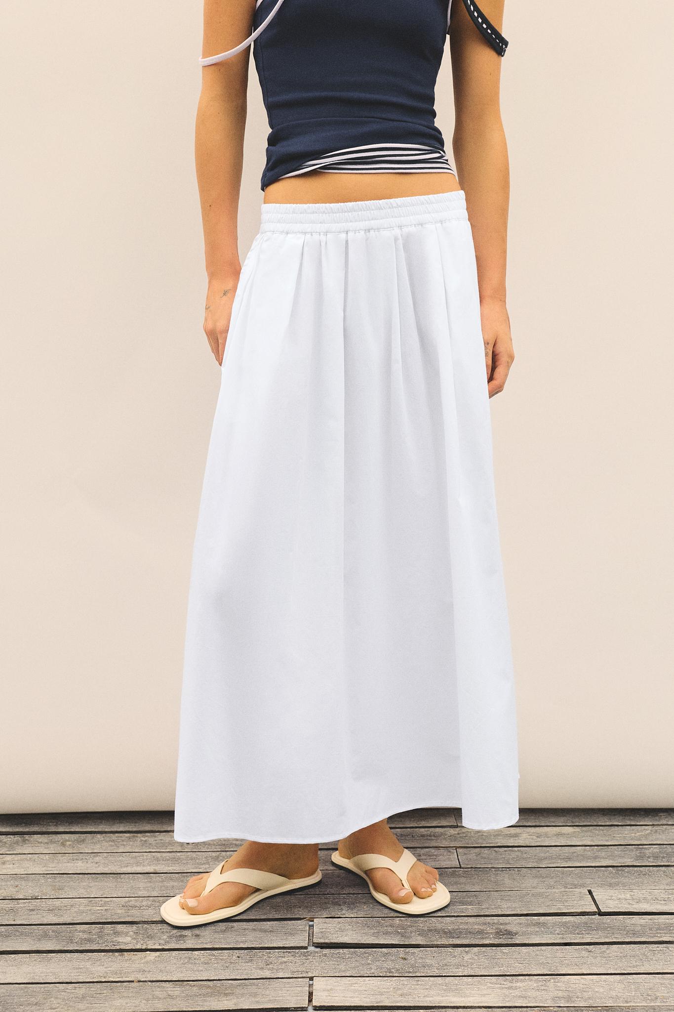 Long poplin skirt — White