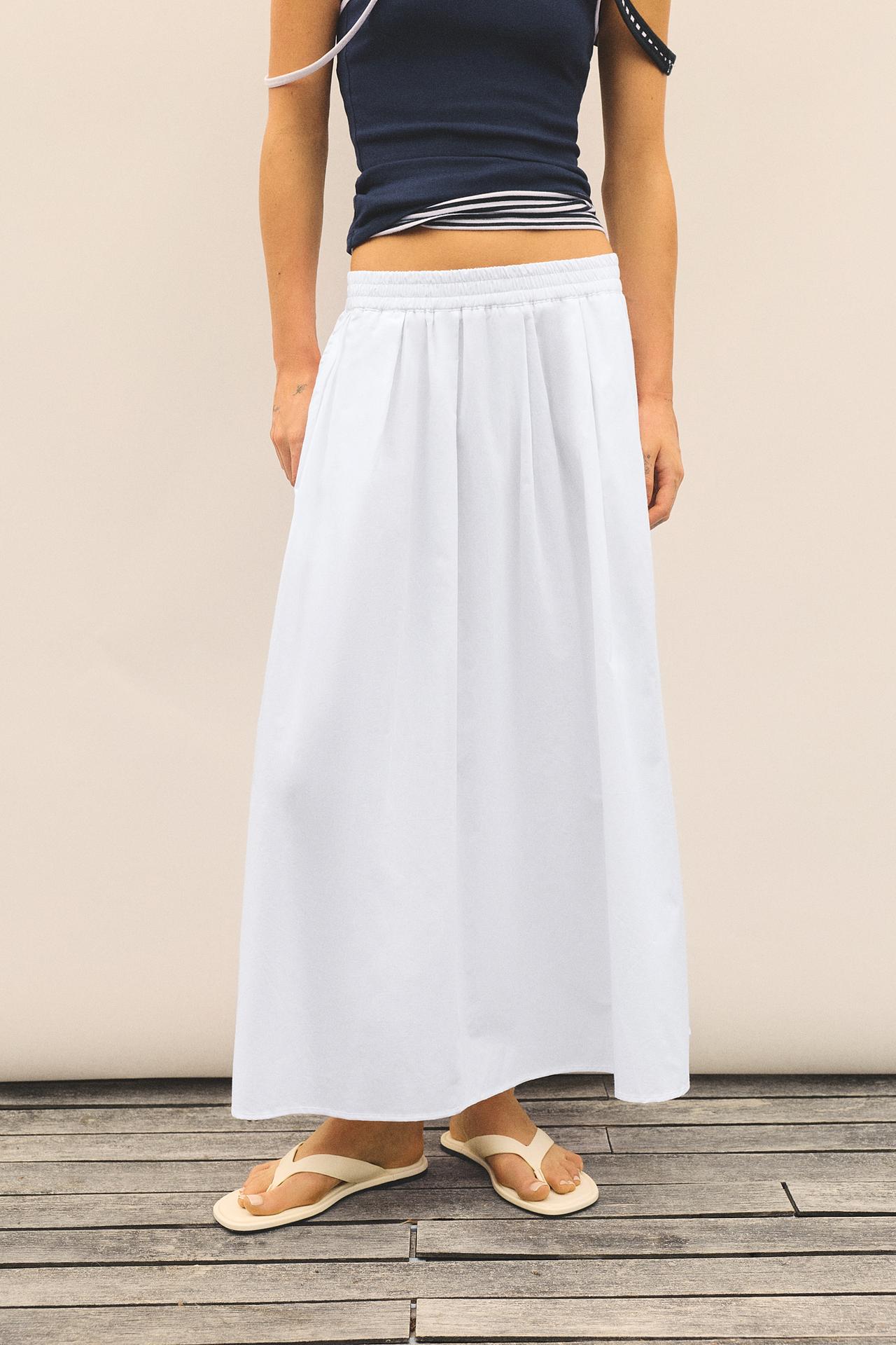 Long poplin skirt — White