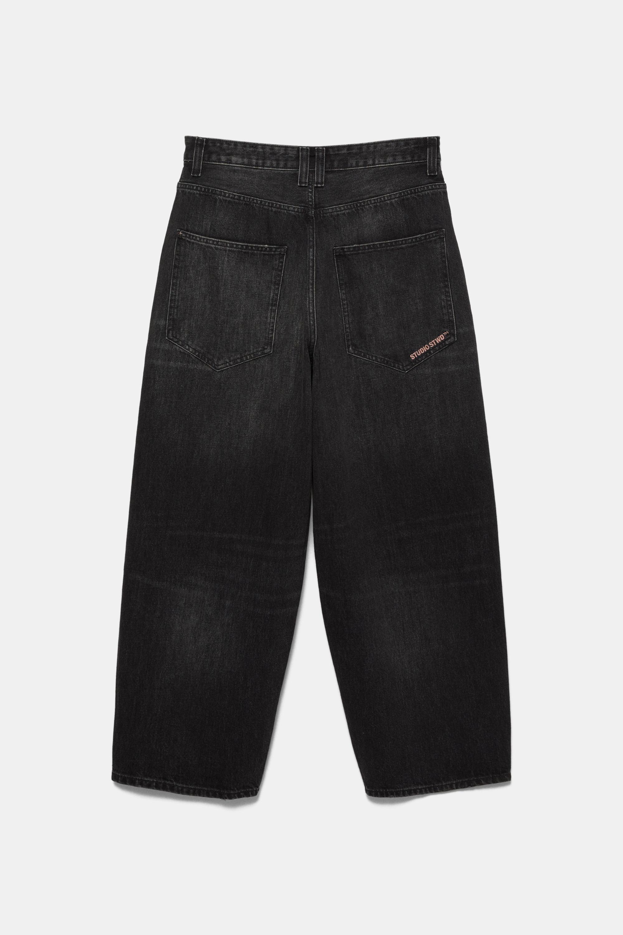 Embroidered super baggy jeans — Faded black