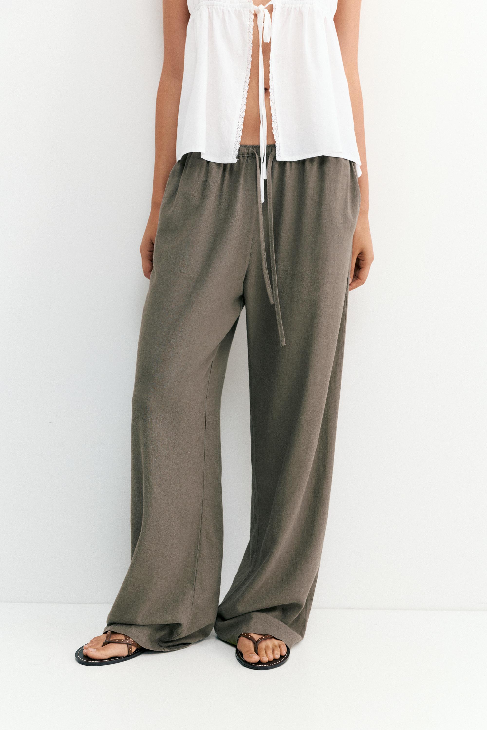 Flowy trousers with linen — Mole brown