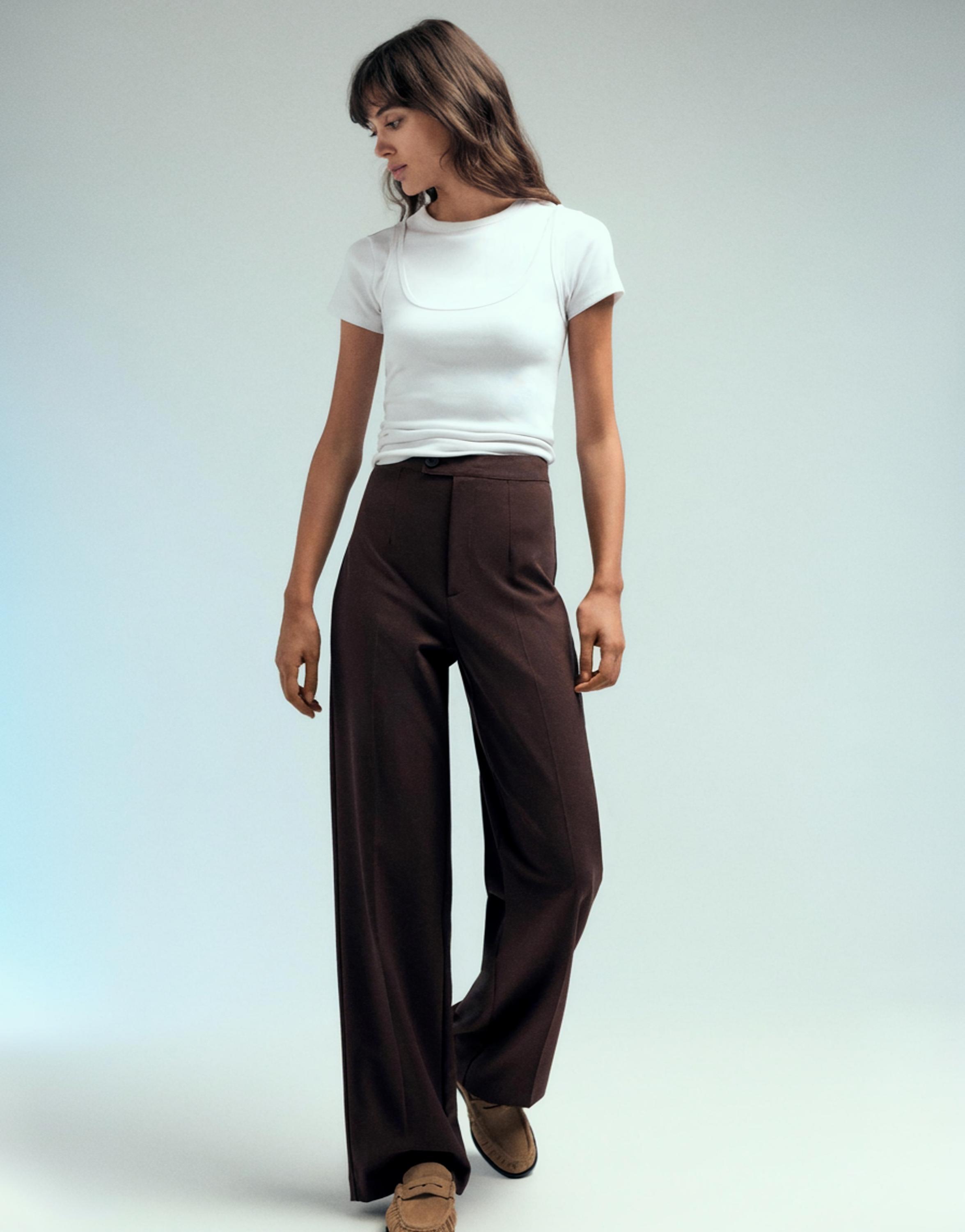 Straight-leg darted trousers — Brown
