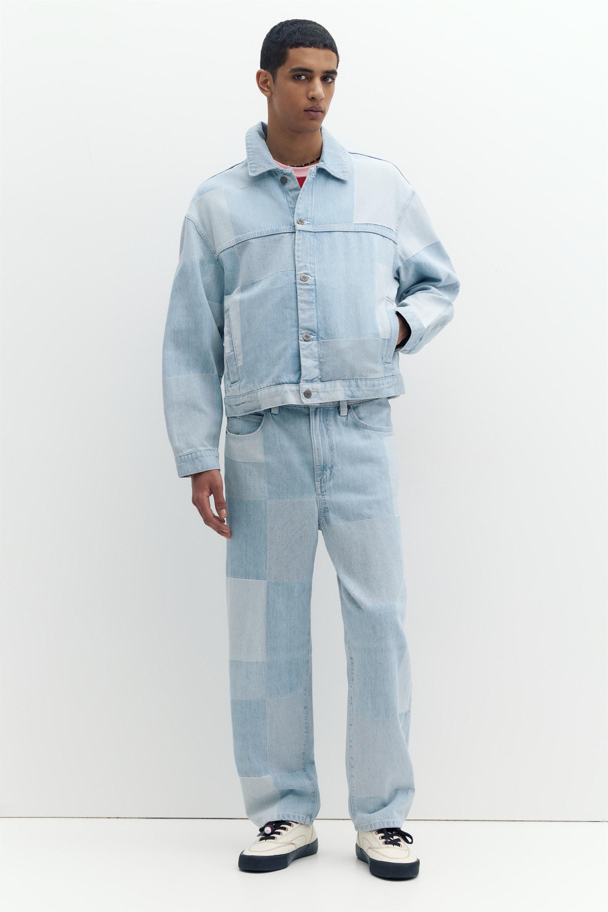 Patchwork kareli denim ceket - Görsel 21