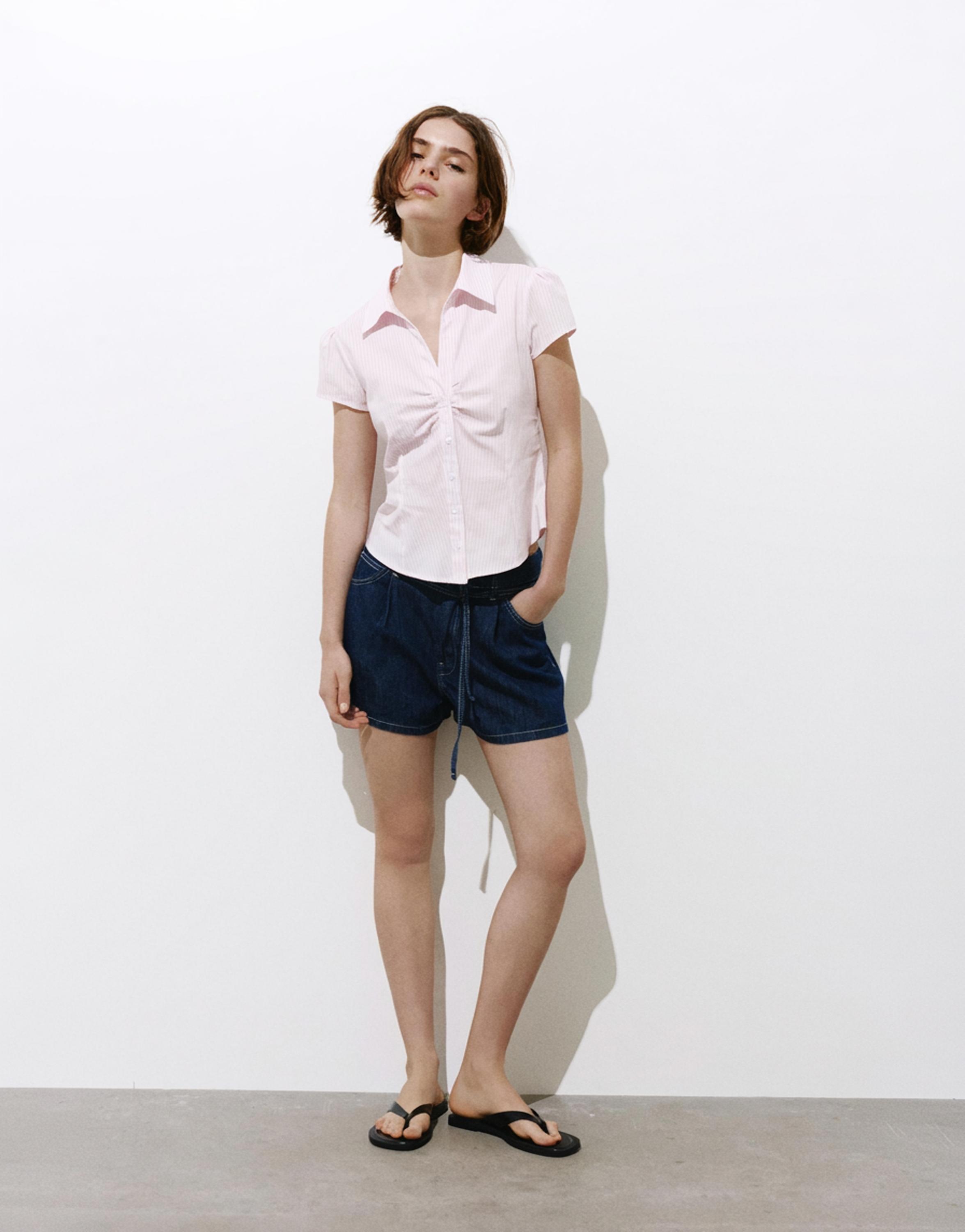 Slim fit short sleeve shirt — Pink/White