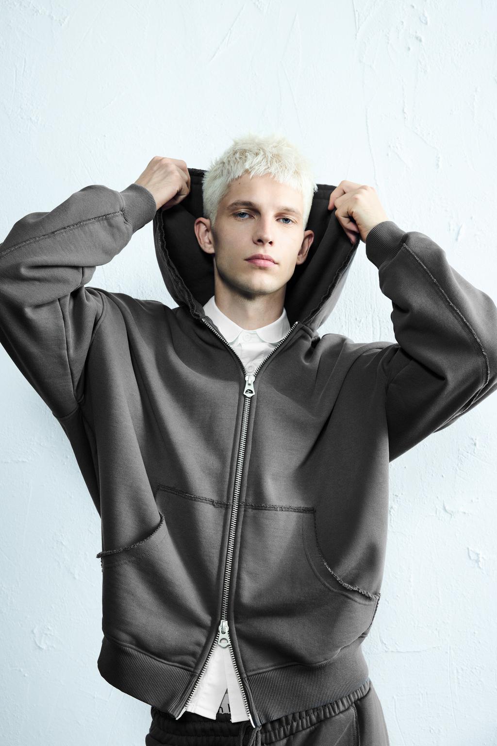 Hoodie con zipper deslavada PULL&BEAR - Main Image