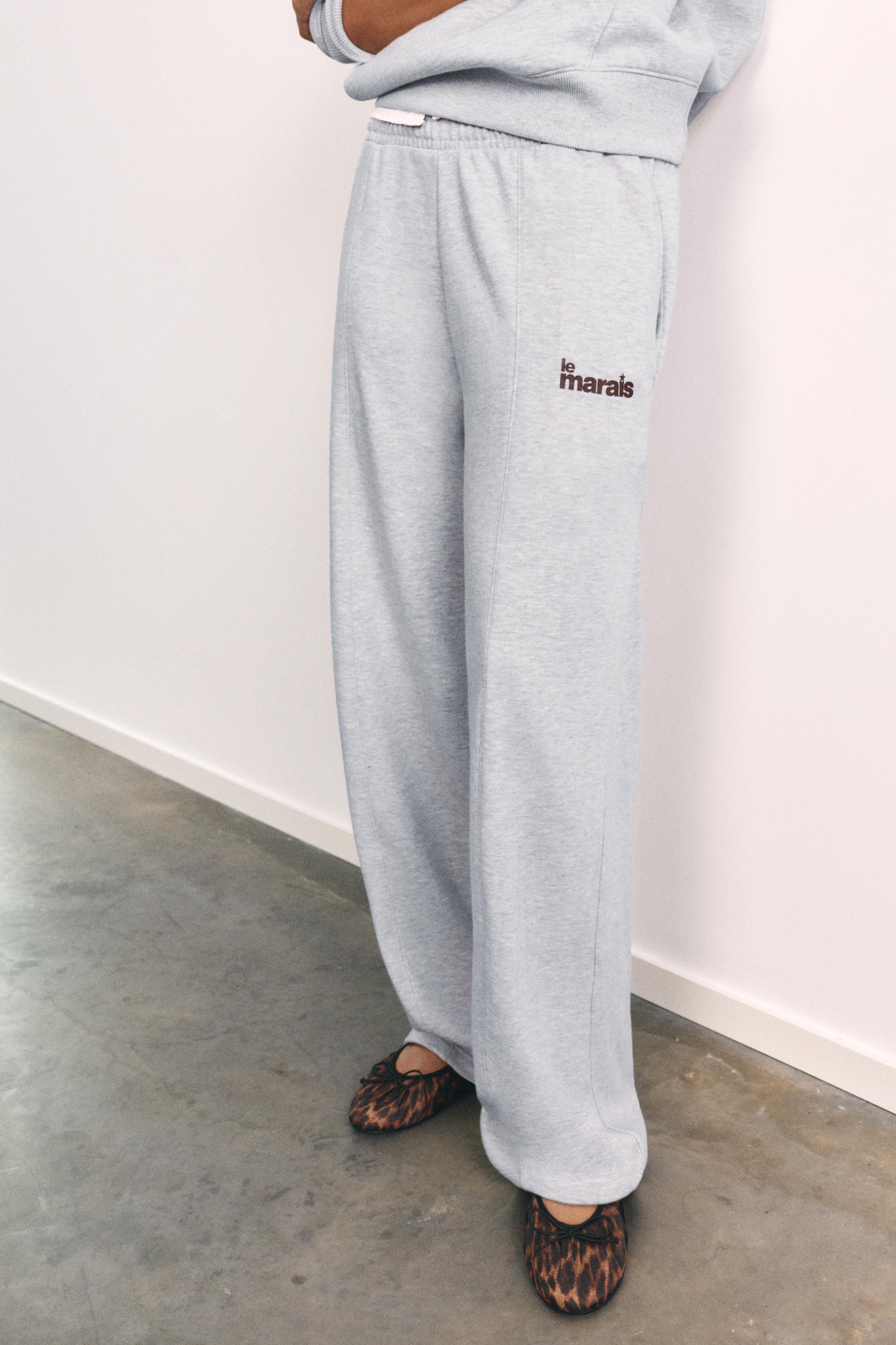 Graphic wide-leg trousers — Grey marl
