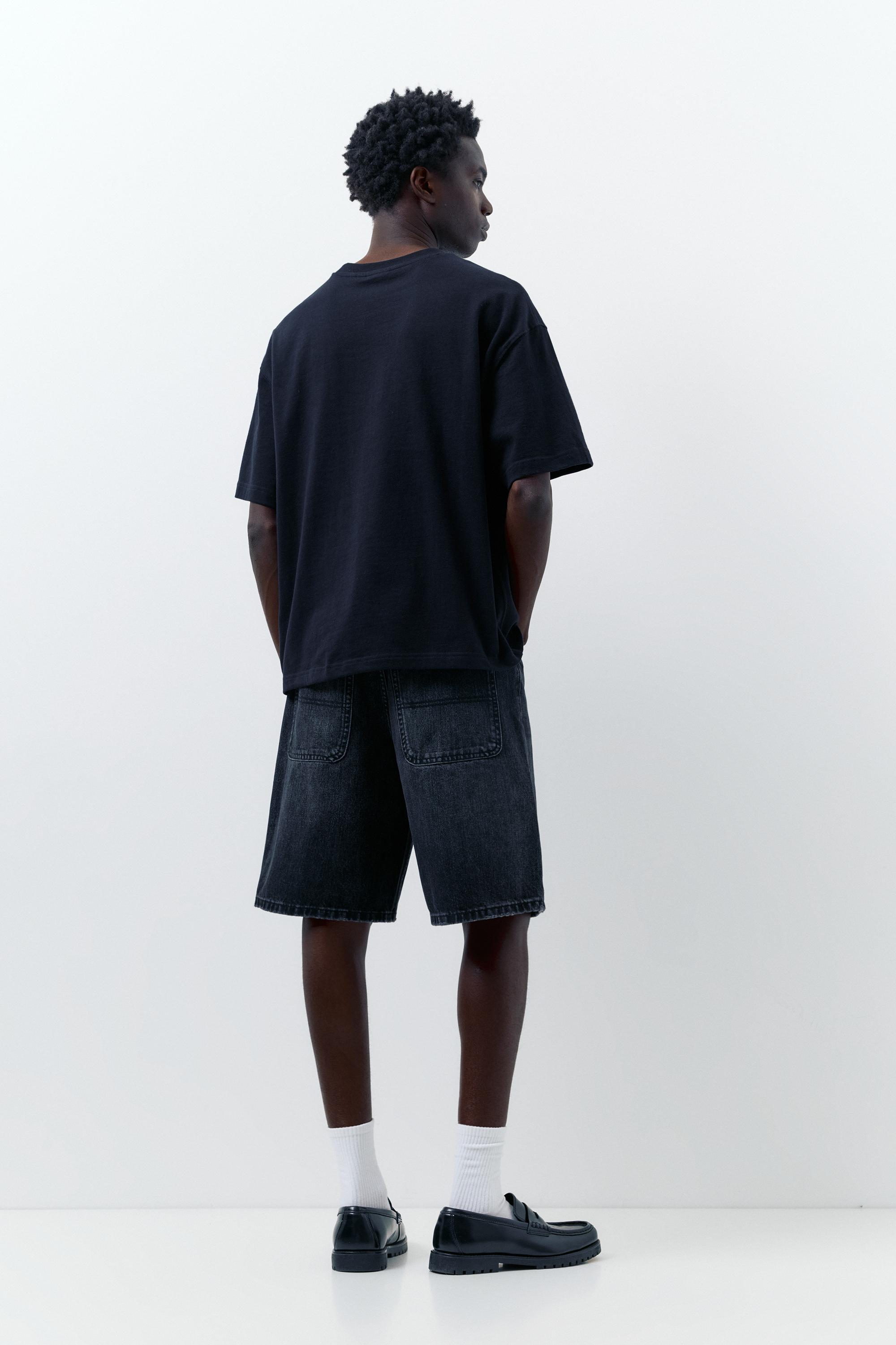 Baggy relaxed fit denim Bermuda shorts — Faded black