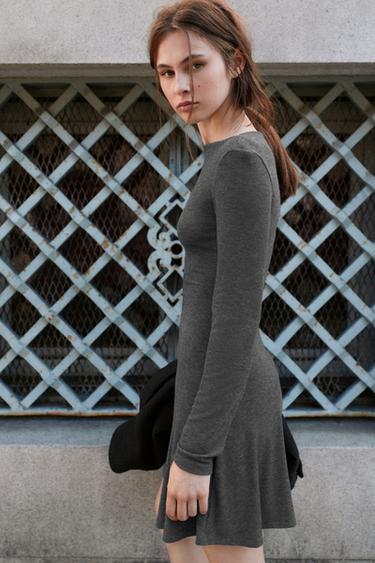 Short ruched soft-touch dress — Grey marl 2