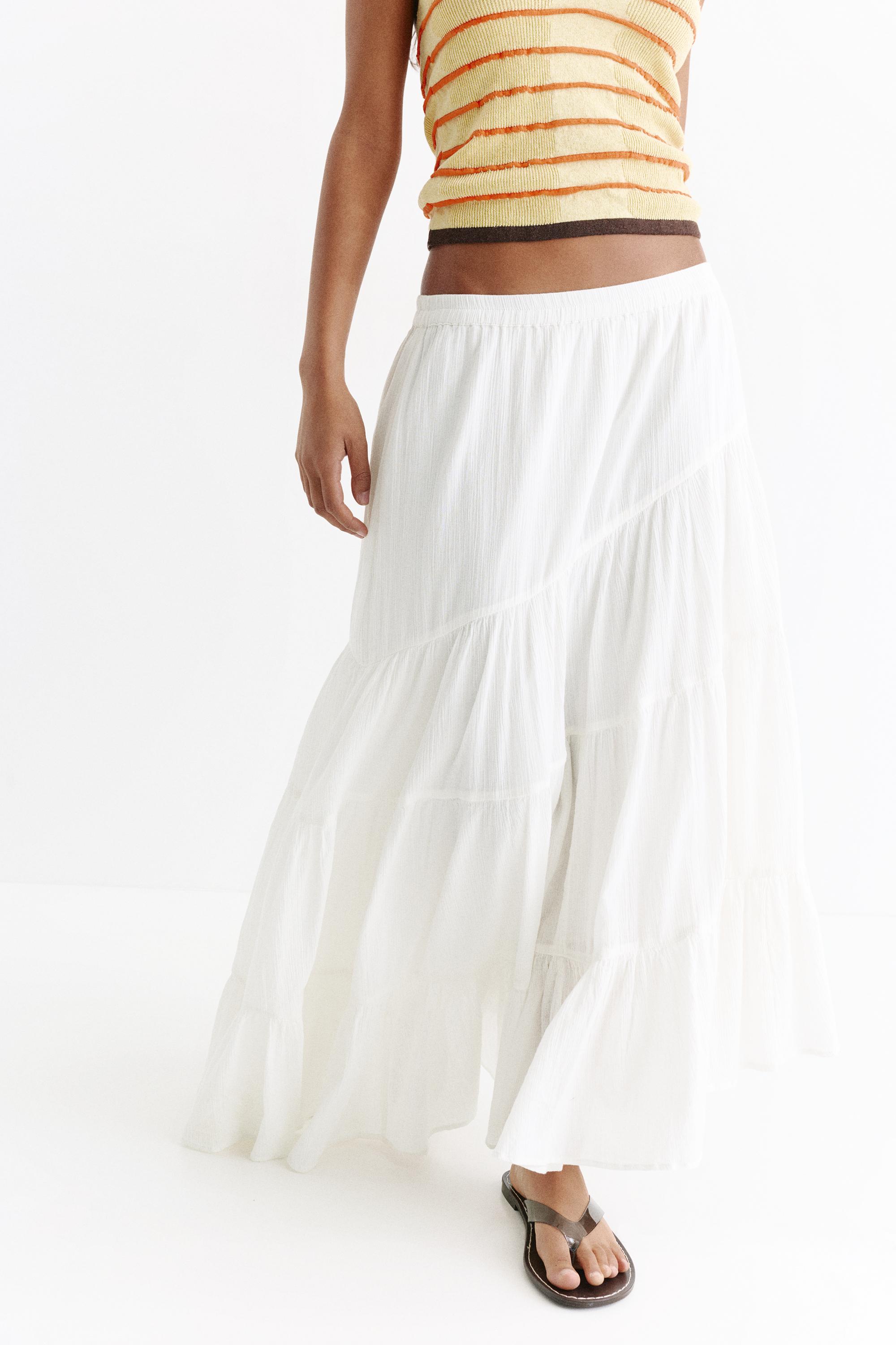 White asymmetric midi skirt — White