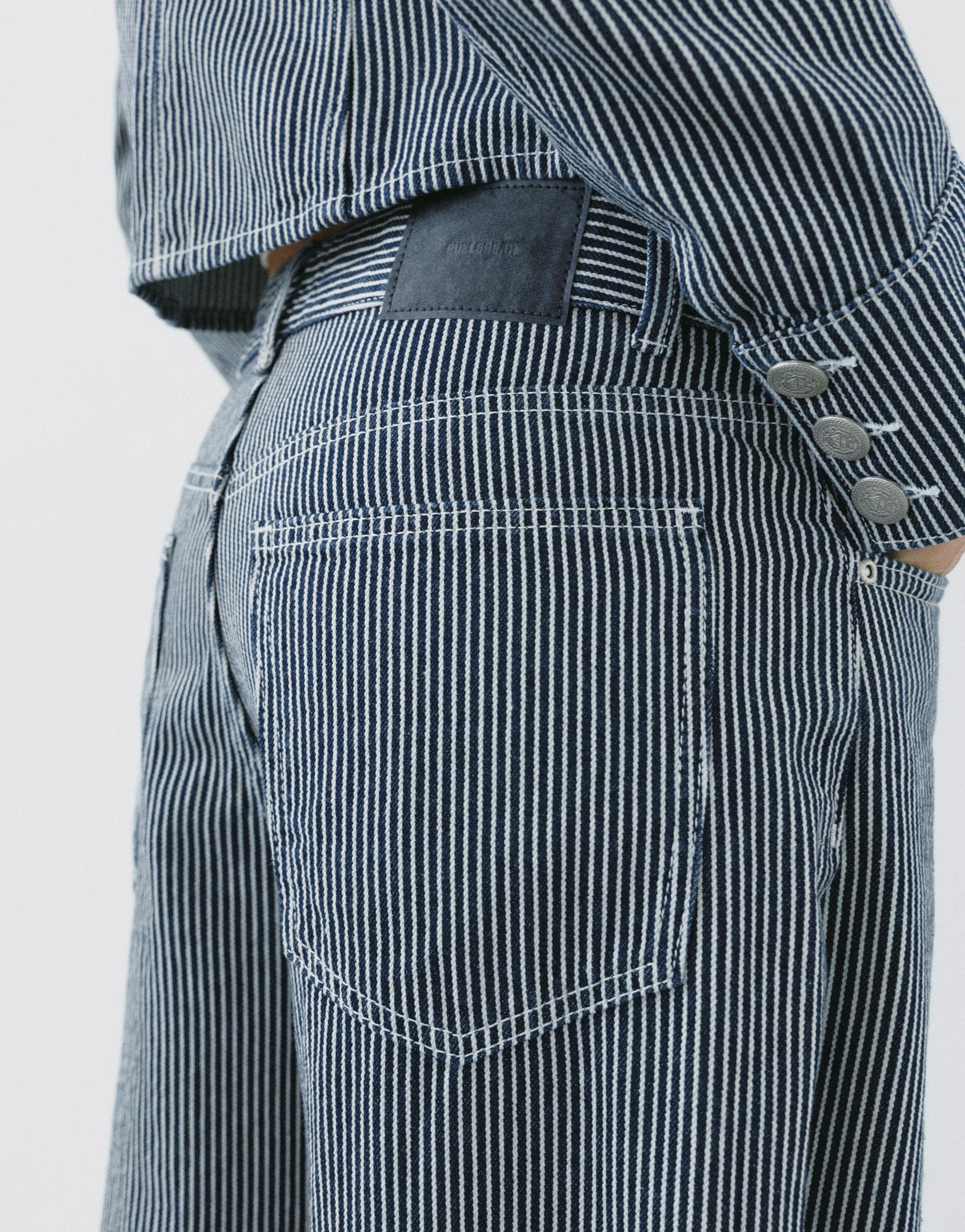Low-rise striped baggy jeans — Dark blue