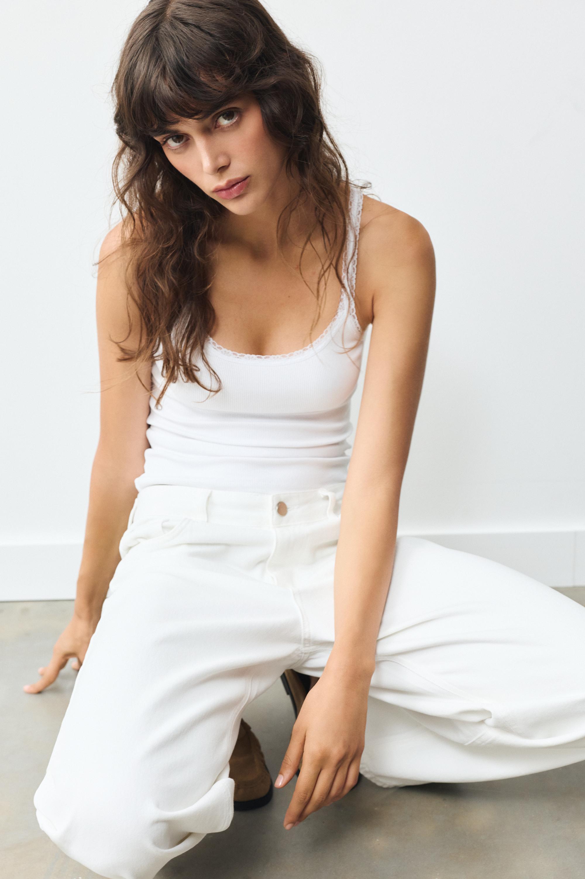 Lace-trim tank top — White