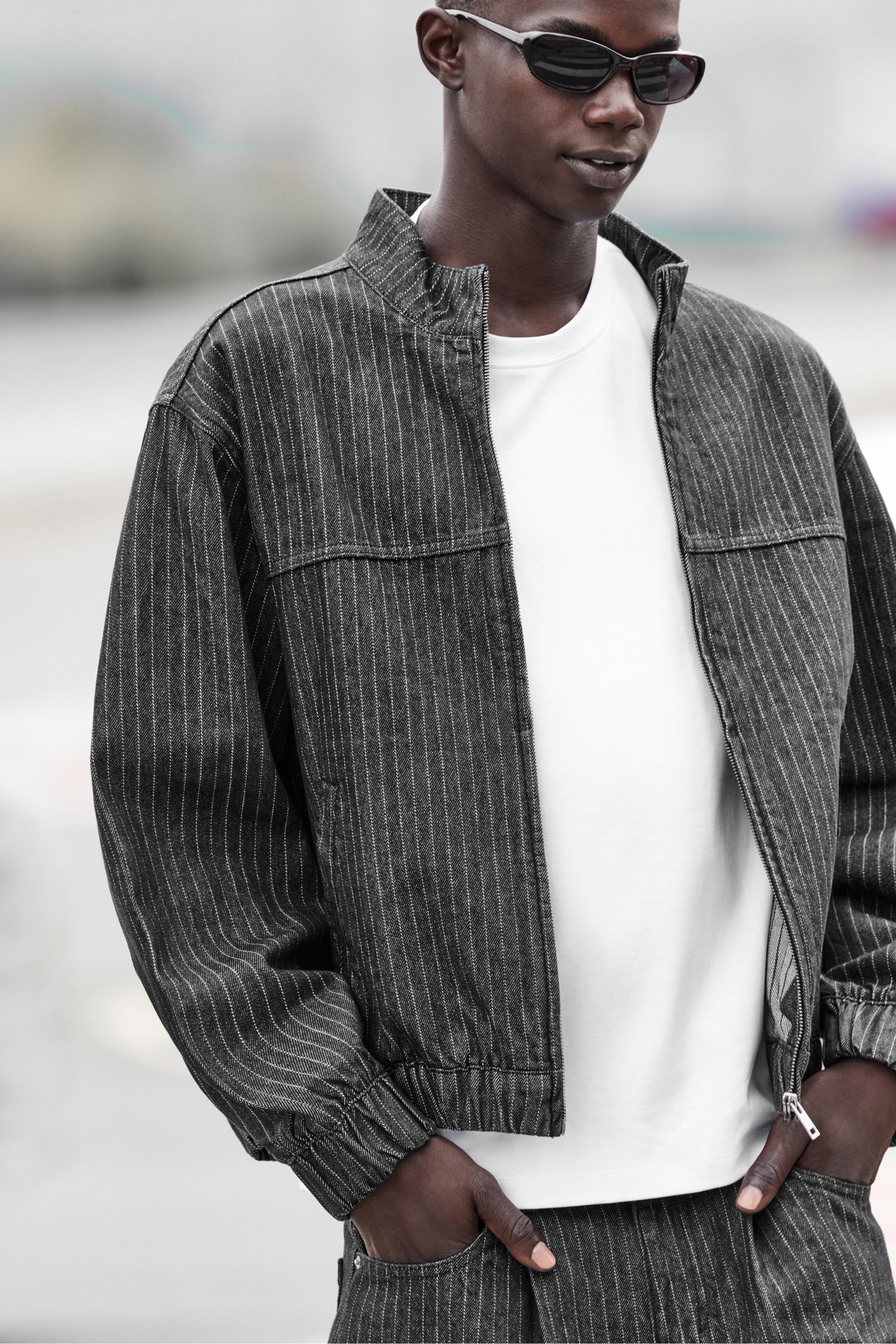 Striped denim jacket — Black