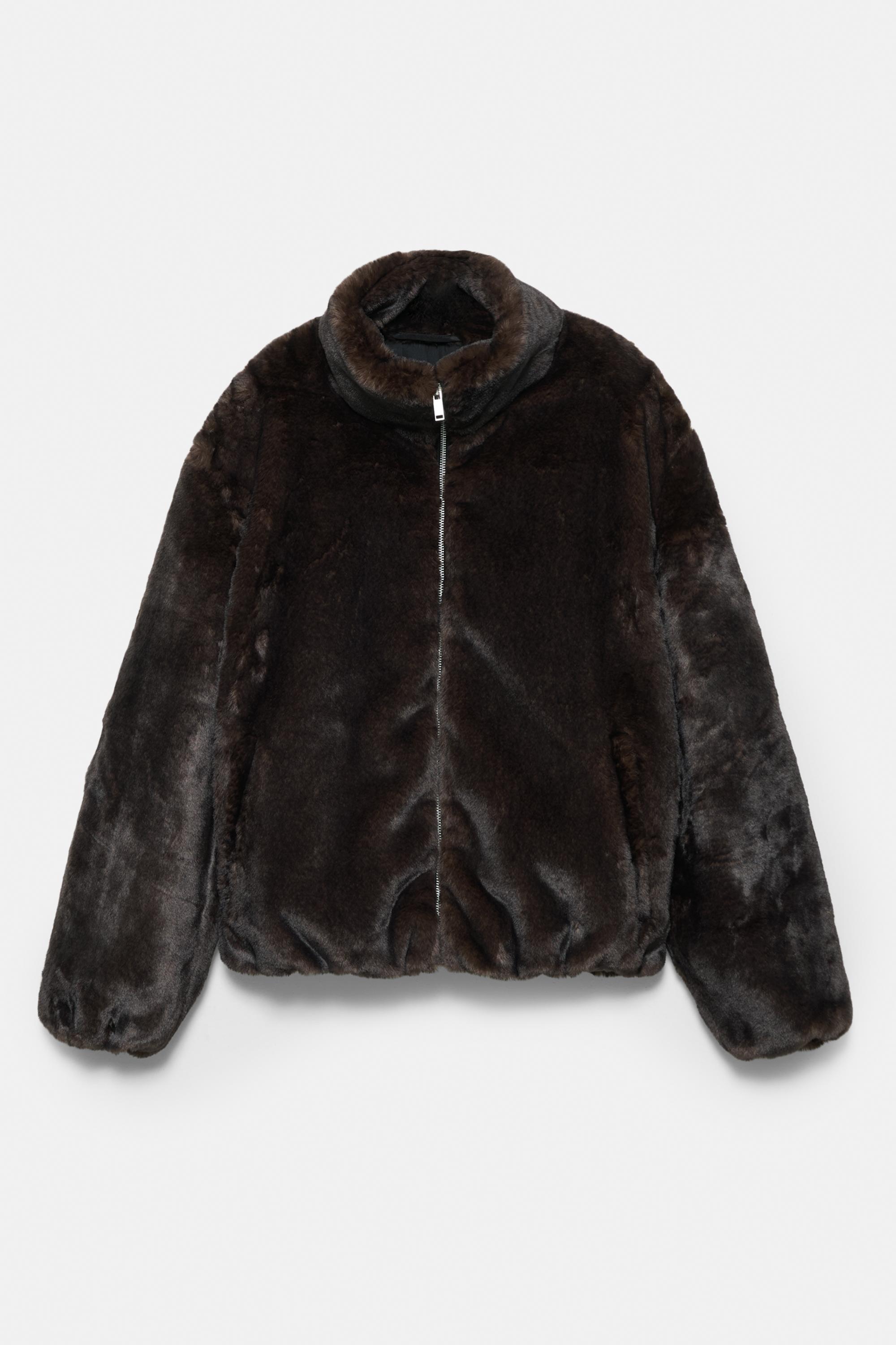 Dik yaka suni kürk ceket