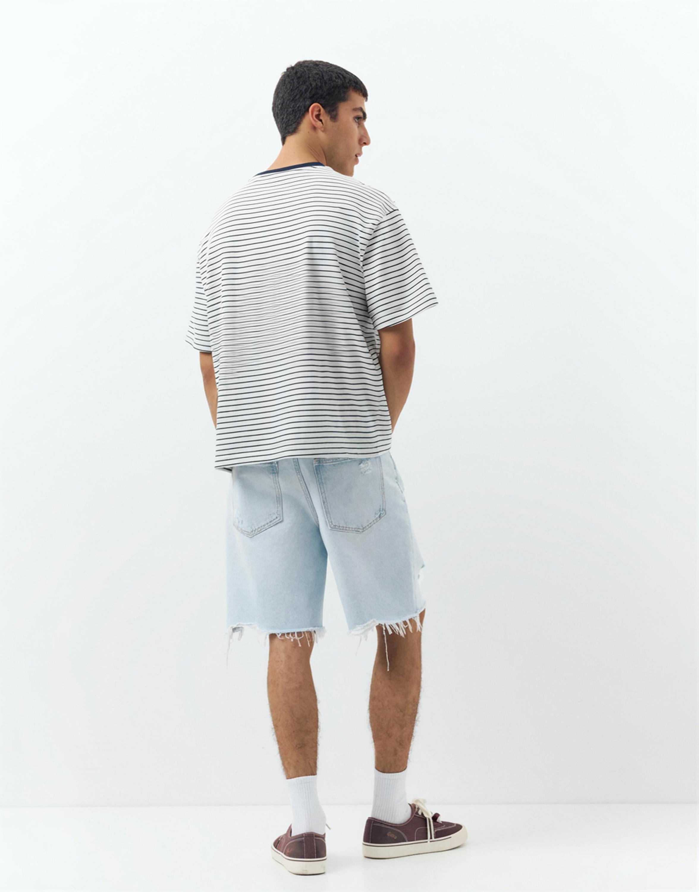 Straight-leg denim Bermuda shorts — Pale blue