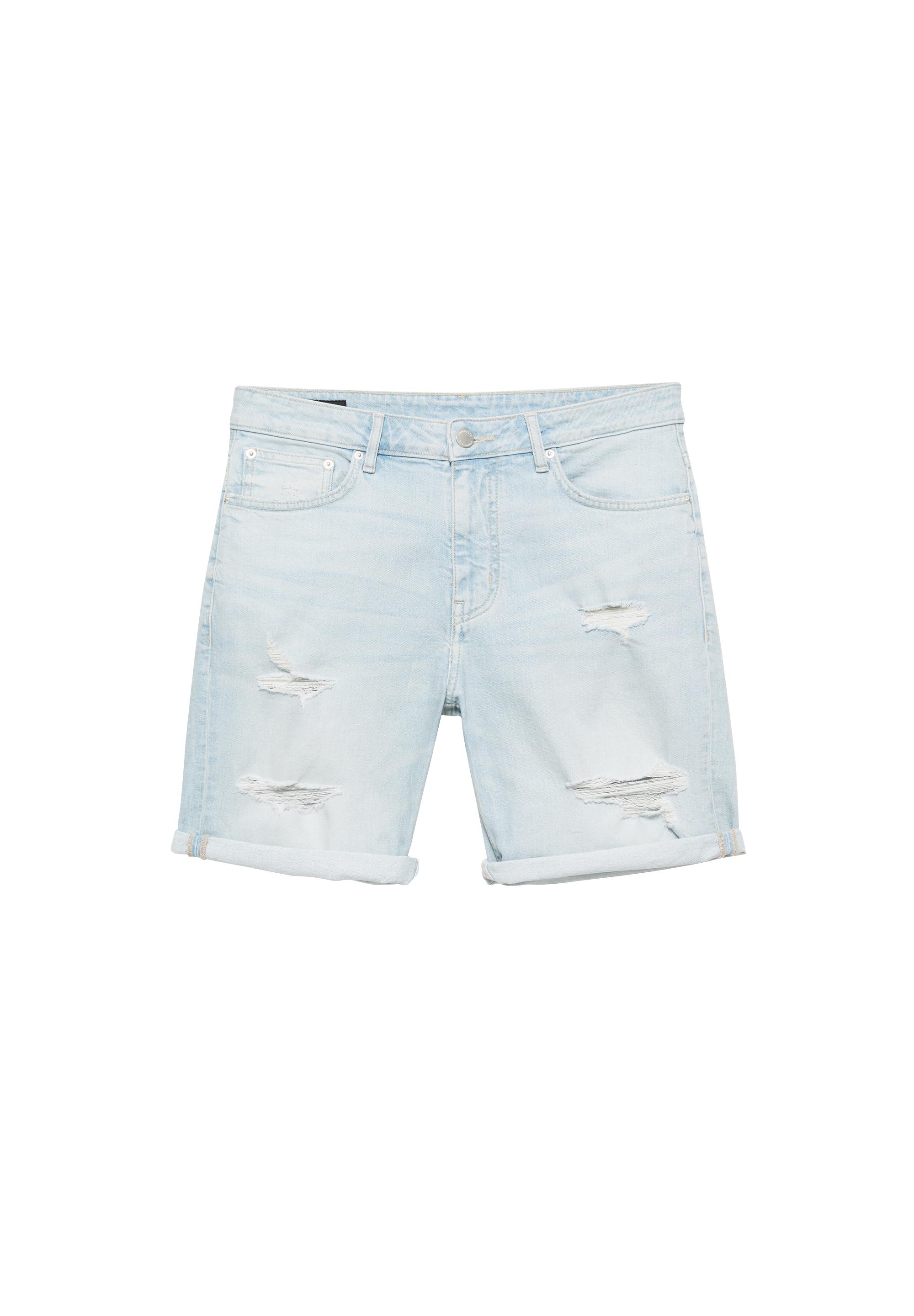 Ripped denim Bermuda shorts — Pale indigo