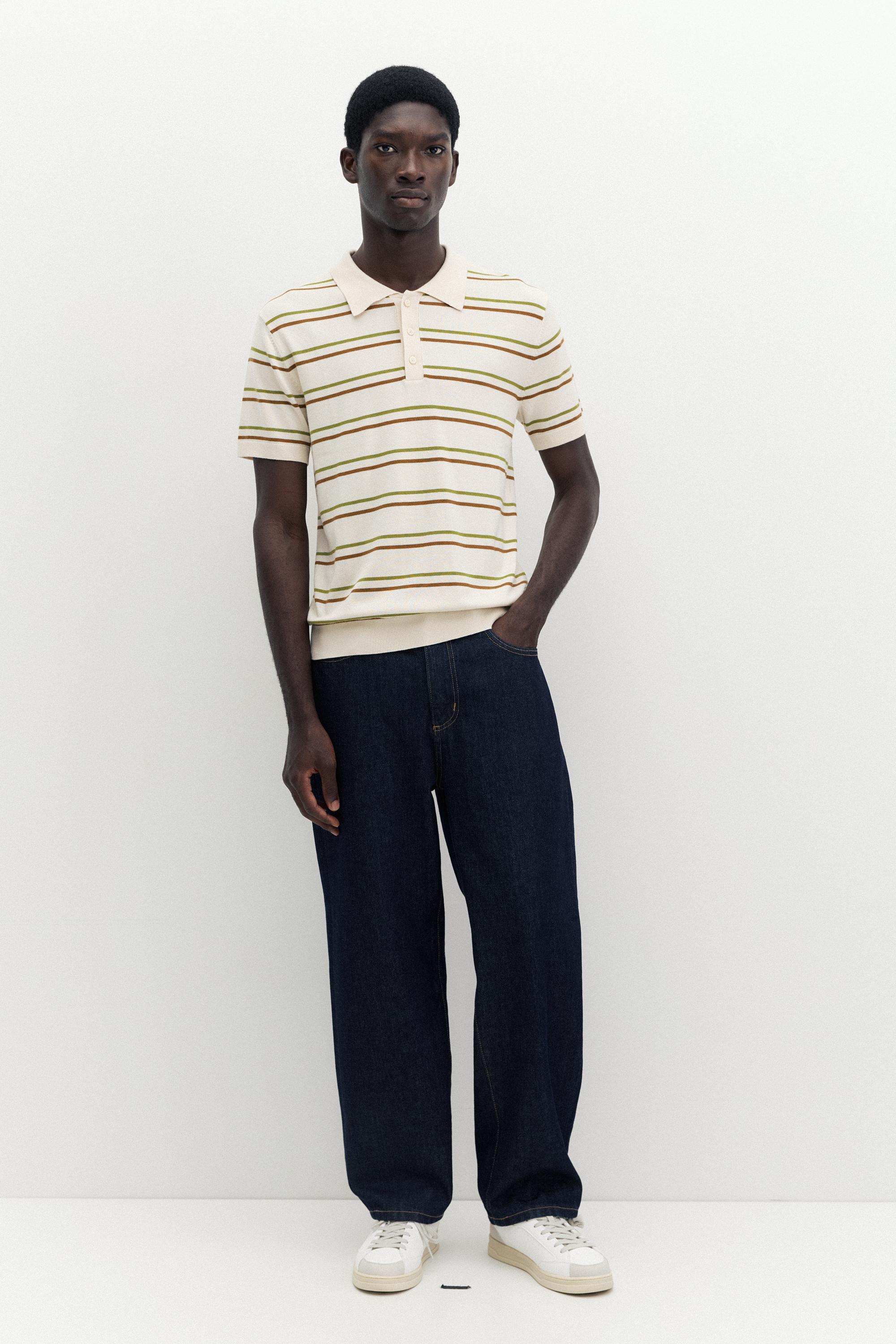 Short sleeve striped polo shirt — Sand