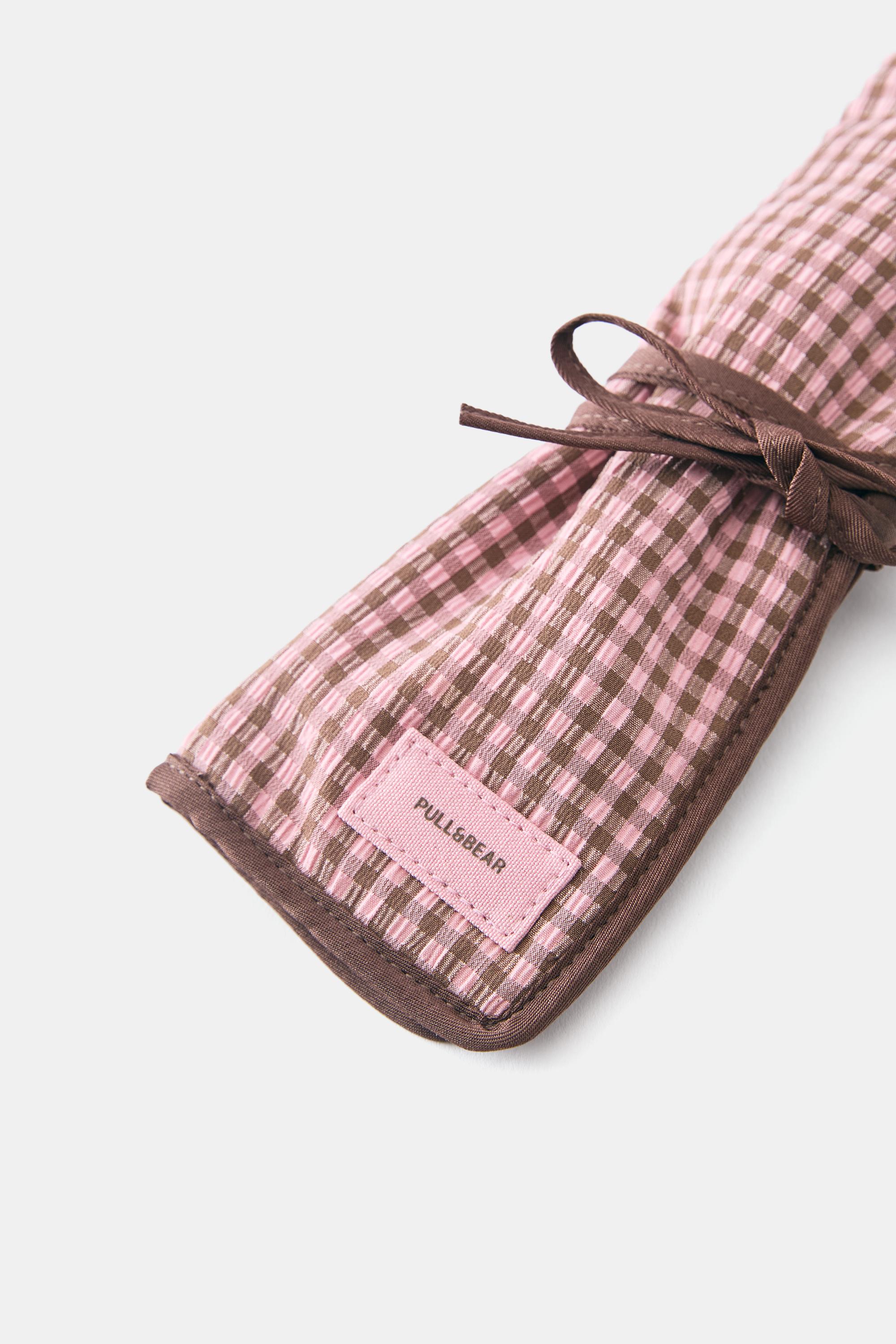 Gingham cutlery roll — Pink