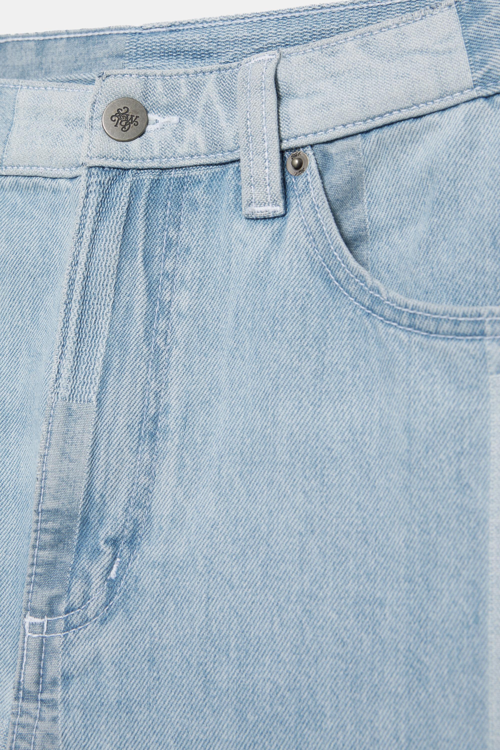 Baggy patchwork check jeans — Pale indigo