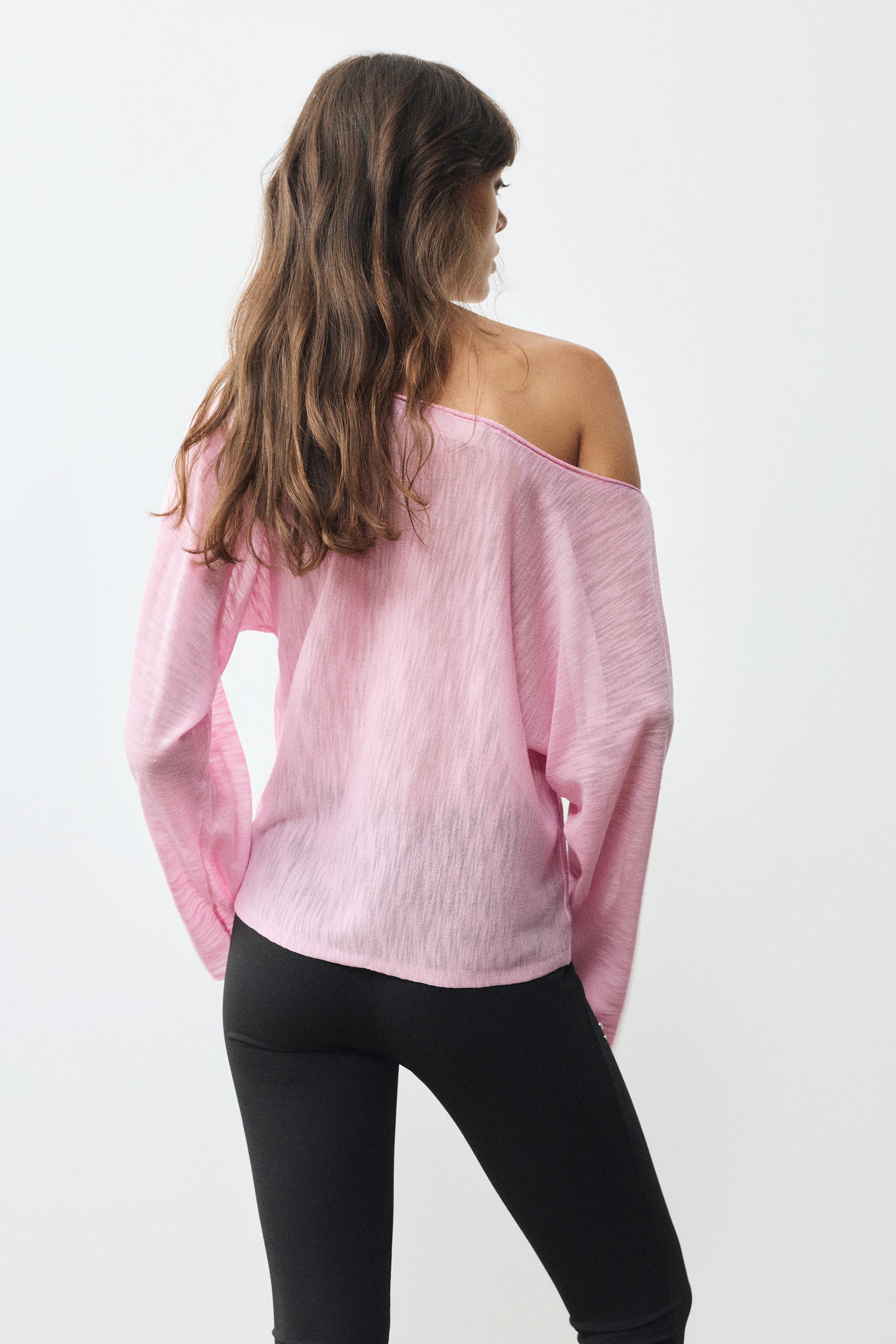 Fine knit asymmetric T-shirt — Pink