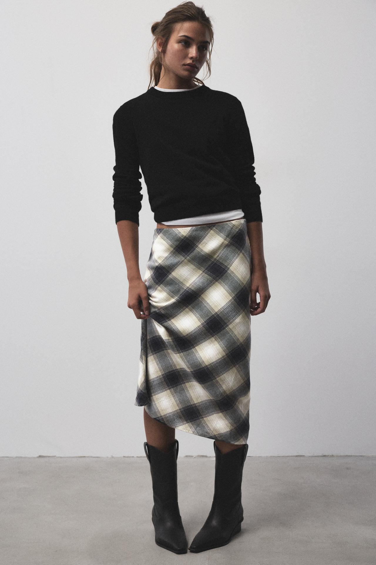Check midi skirt — White/Black