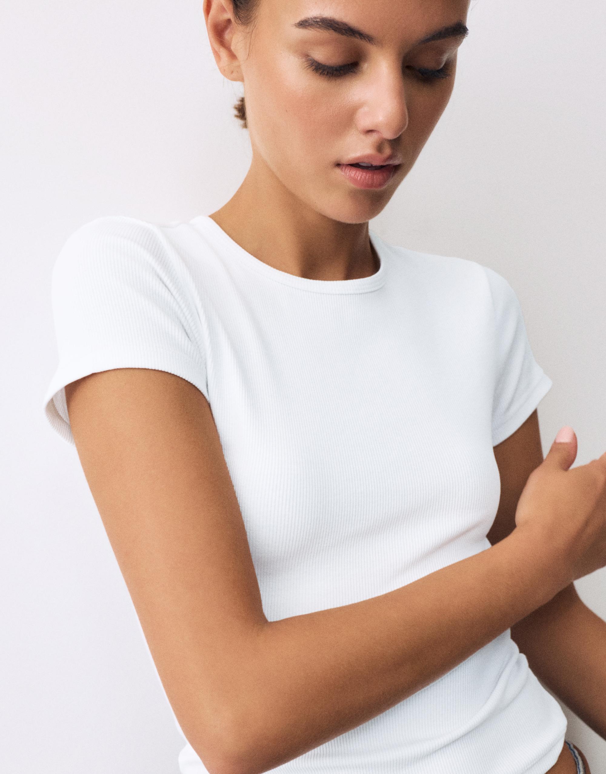 Ribbed short sleeve T-shirt — White