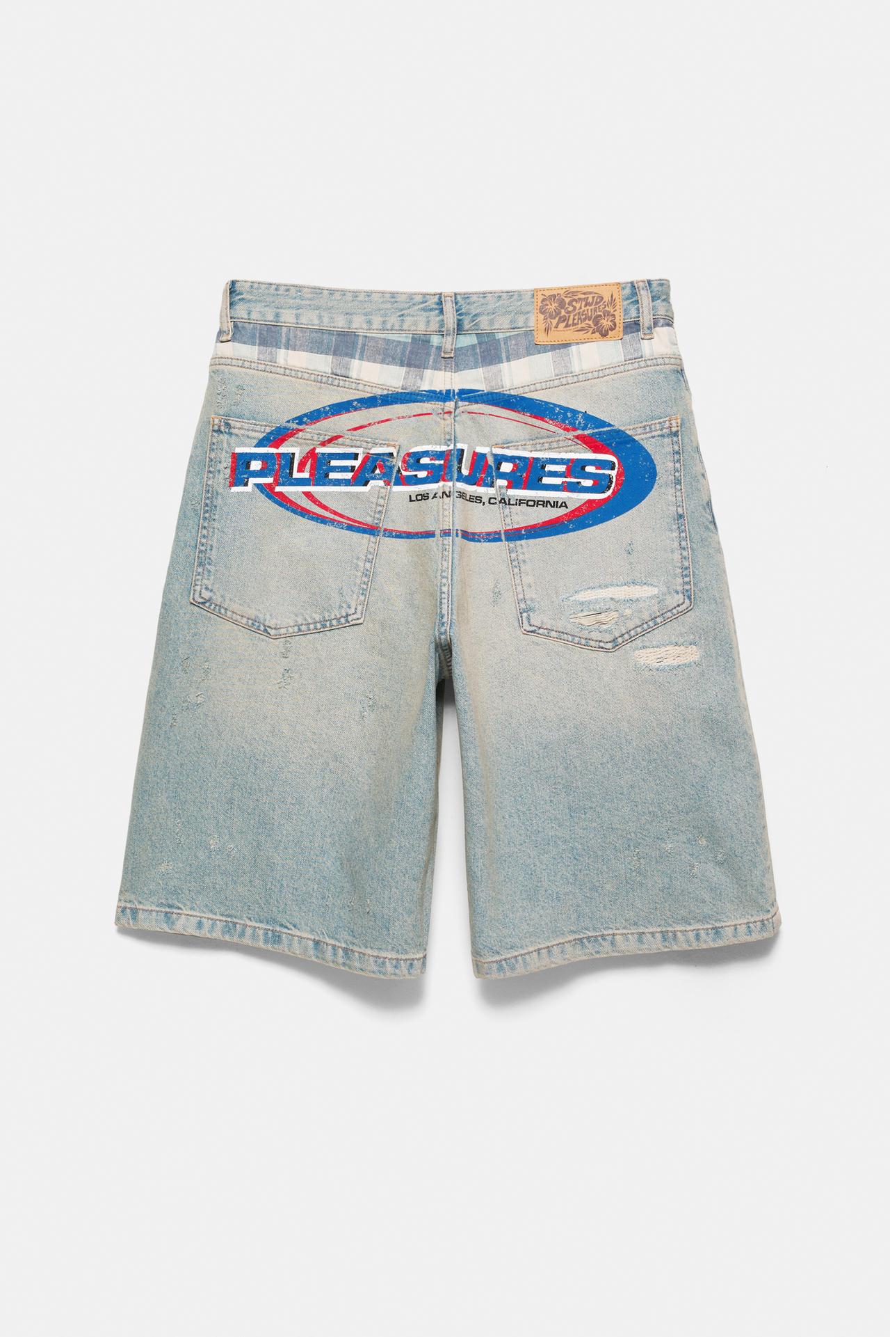 Pleasures x STWD skater denim Bermuda shorts — Medium blue