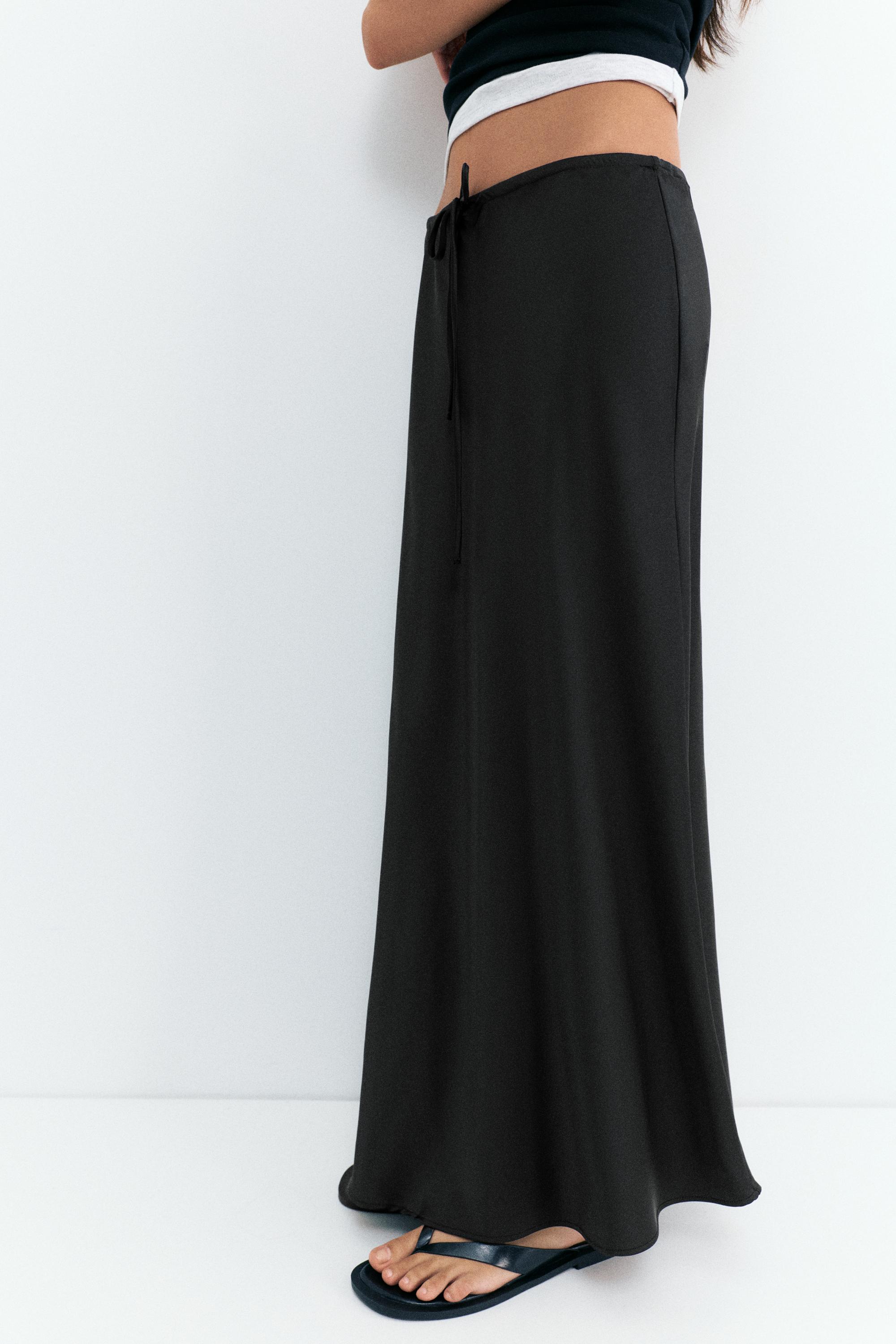 Satin midi skirt — Black
