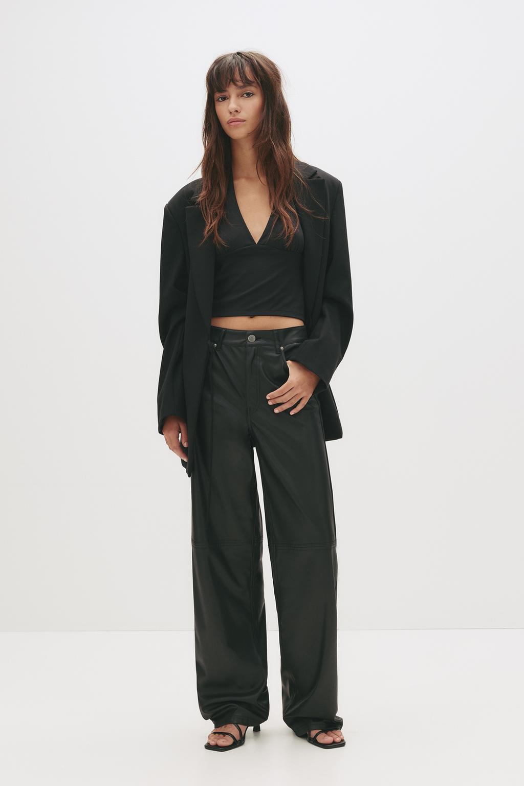 Leather-effect straight-leg trousers pull&bear