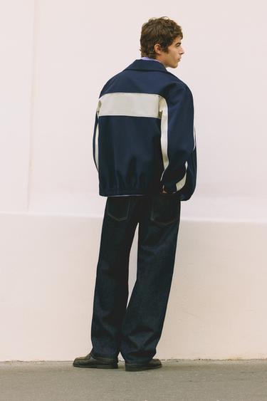 Zip-up panelled jacket — Navy/Ecru 3