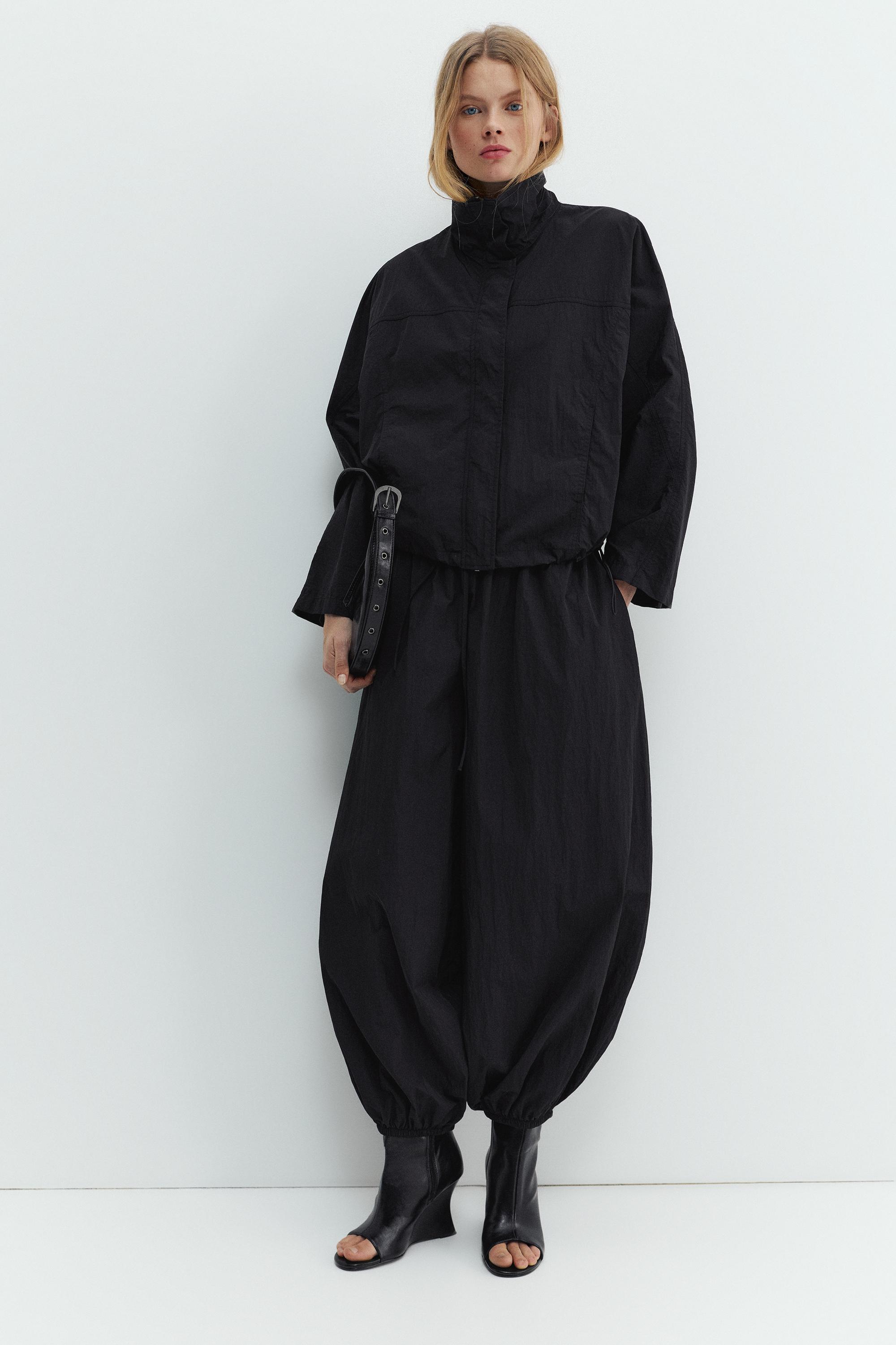 Short nylon-effect jacket — Black