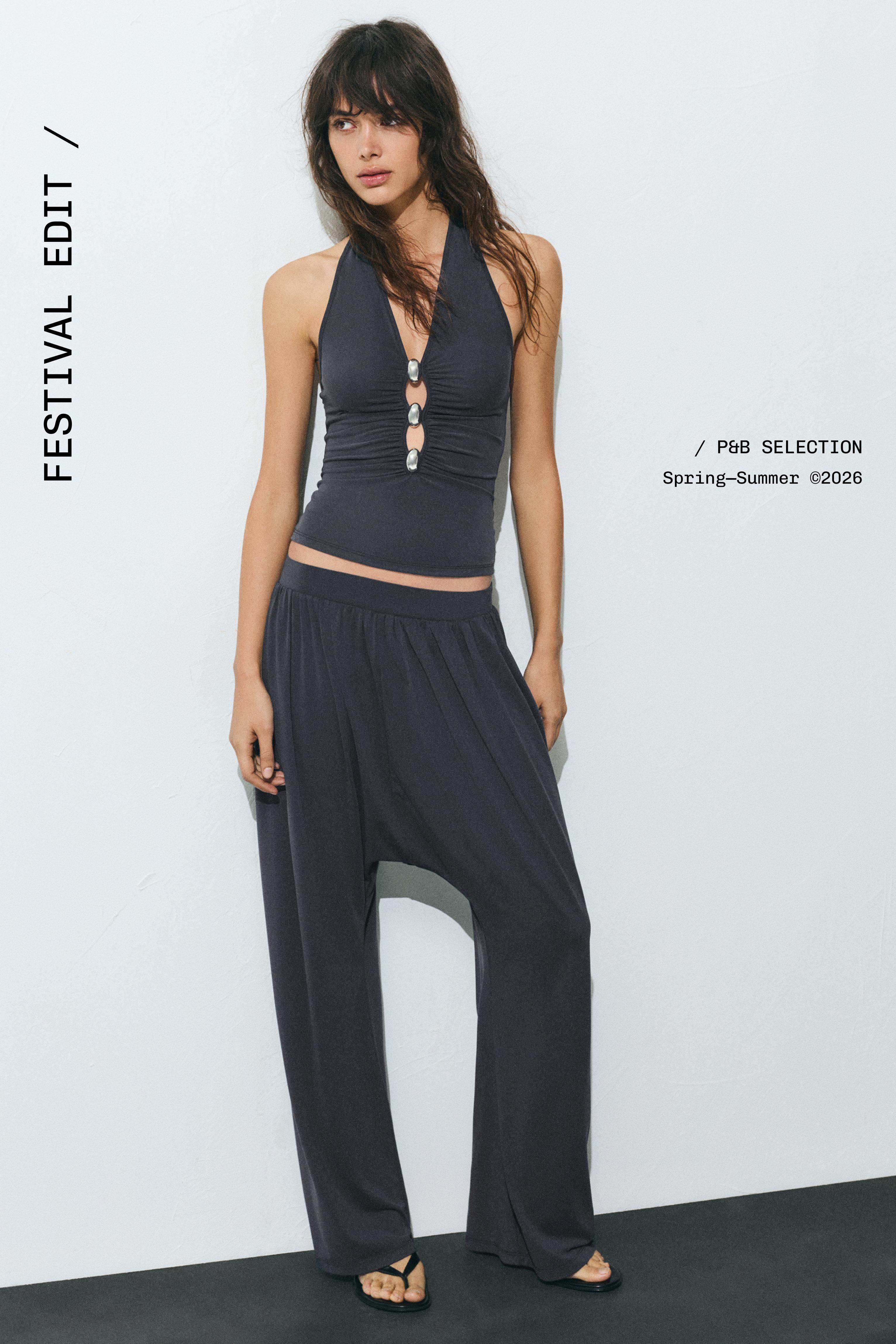 Halter top with metallic details — Dark grey